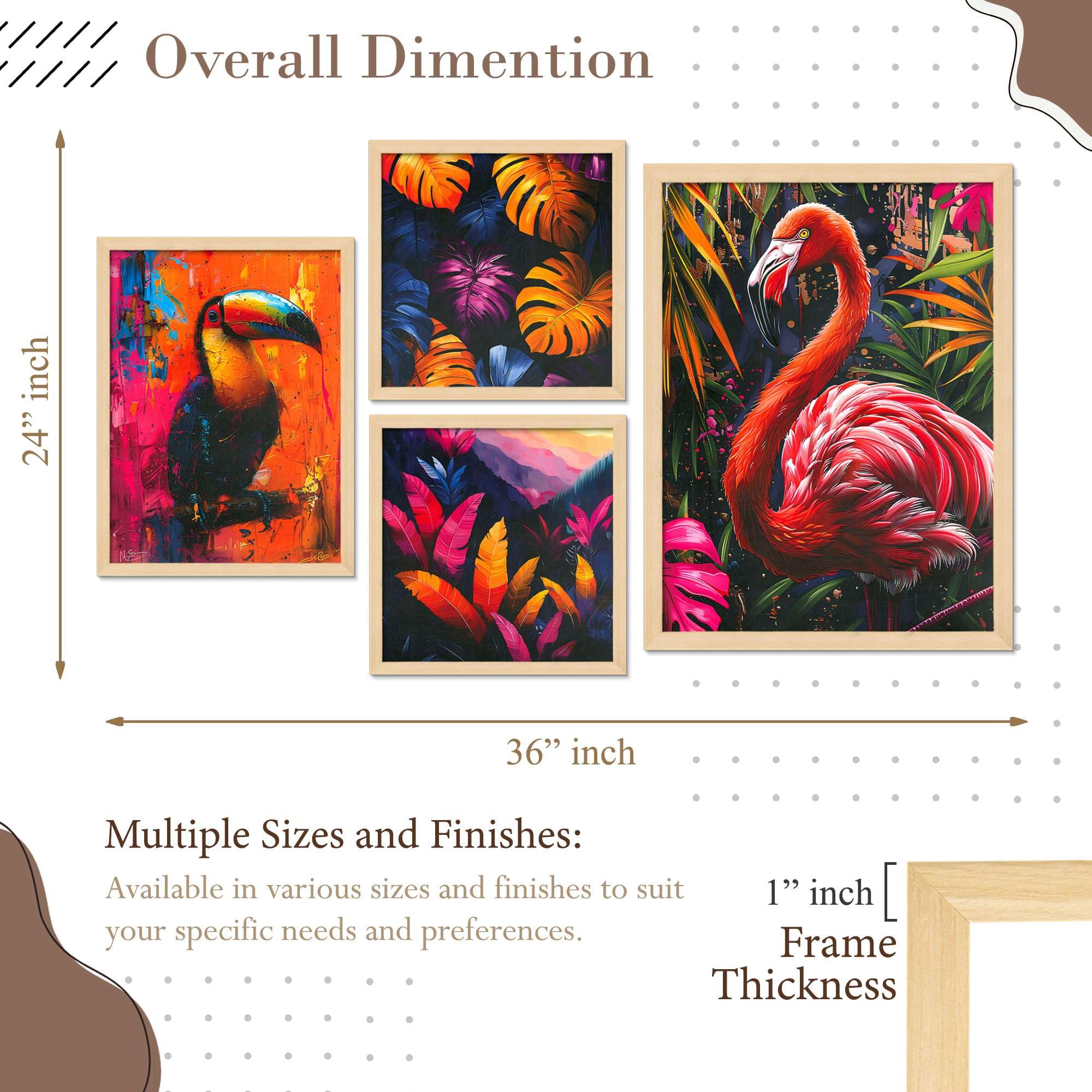 Tropical Flamingo & Toucan Wall Art Set of 4 | Exotic Bird & Jungle Leaf Canvas Prints | Vibrant Animal Wall Decor for Living Room, Bedroom & Office
( 36X24 Inches ) (BLACKLUXE CRAFTS) - BLACKLUXECRAFTS