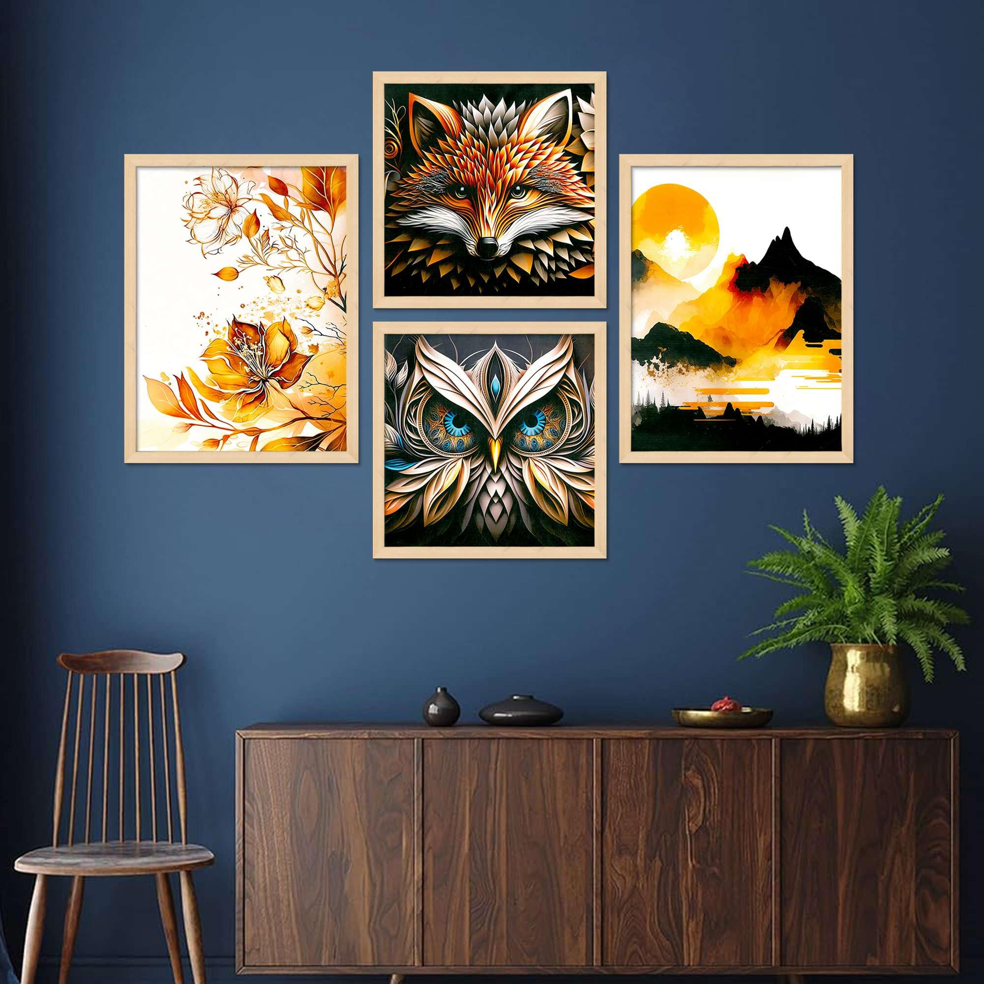 Animal & Nature Wall Art Set of 4 | Fox, Owl, Floral & Mountain Framed Prints | Modern Wildlife Artwork for Living Room, Bedroom & Office Decor
( 36X24 Inches ) (BLACKLUXE CRAFTS) - BLACKLUXECRAFTS