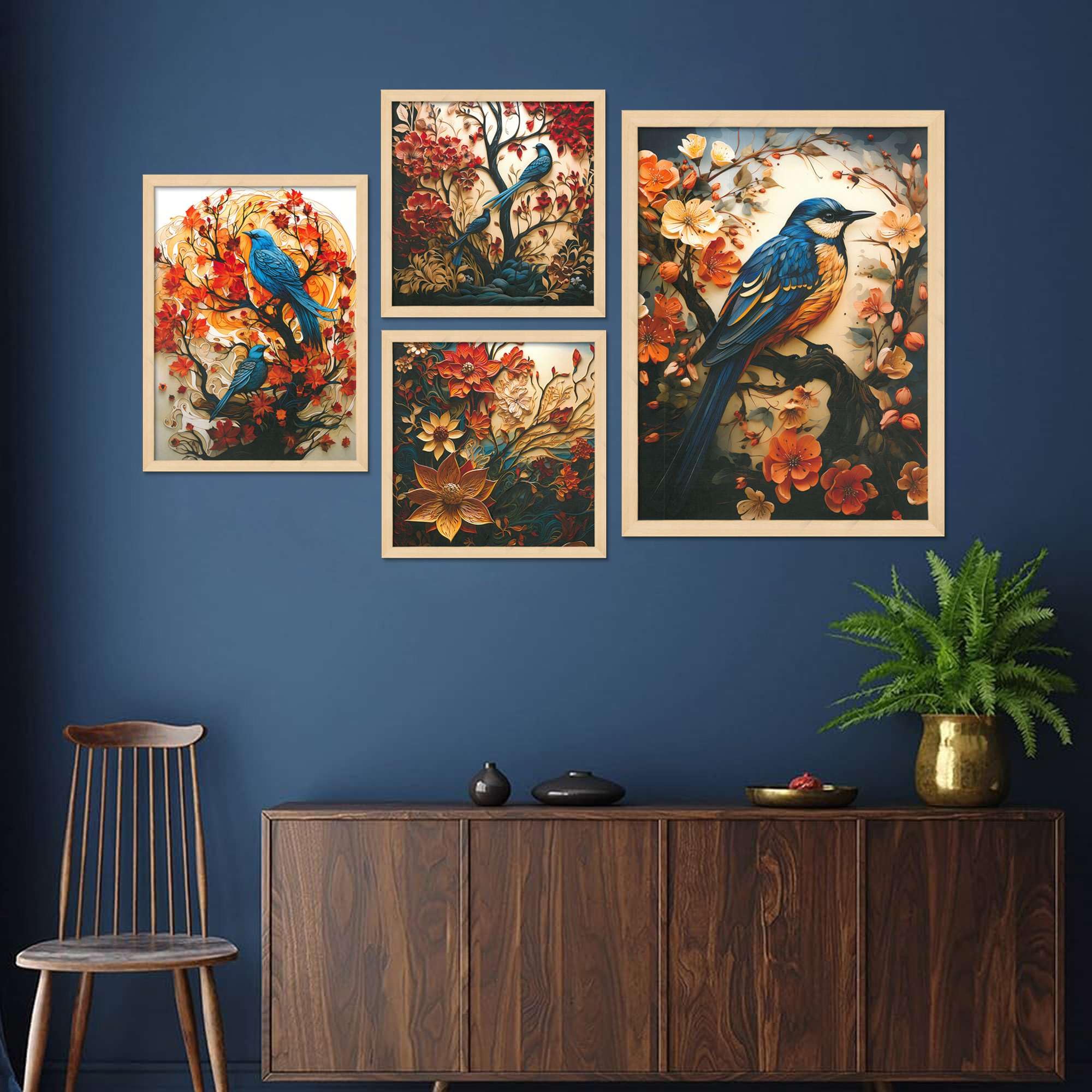 Bird and Floral Wall Art Set of 4 | Colorful Nature Canvas Prints with Blue Birds & Flowers | Elegant Botanical Wall Decor for Living Room & Bedroom
( 36X24 Inches ) (BLACKLUXE CRAFTS) - BLACKLUXECRAFTS