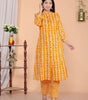 Women's Cotton Floral Printed Mandarin Collar A-Line Kurti with Pant (Orange) (BLACKLUXE CRAFTS) - BLACKLUXECRAFTS