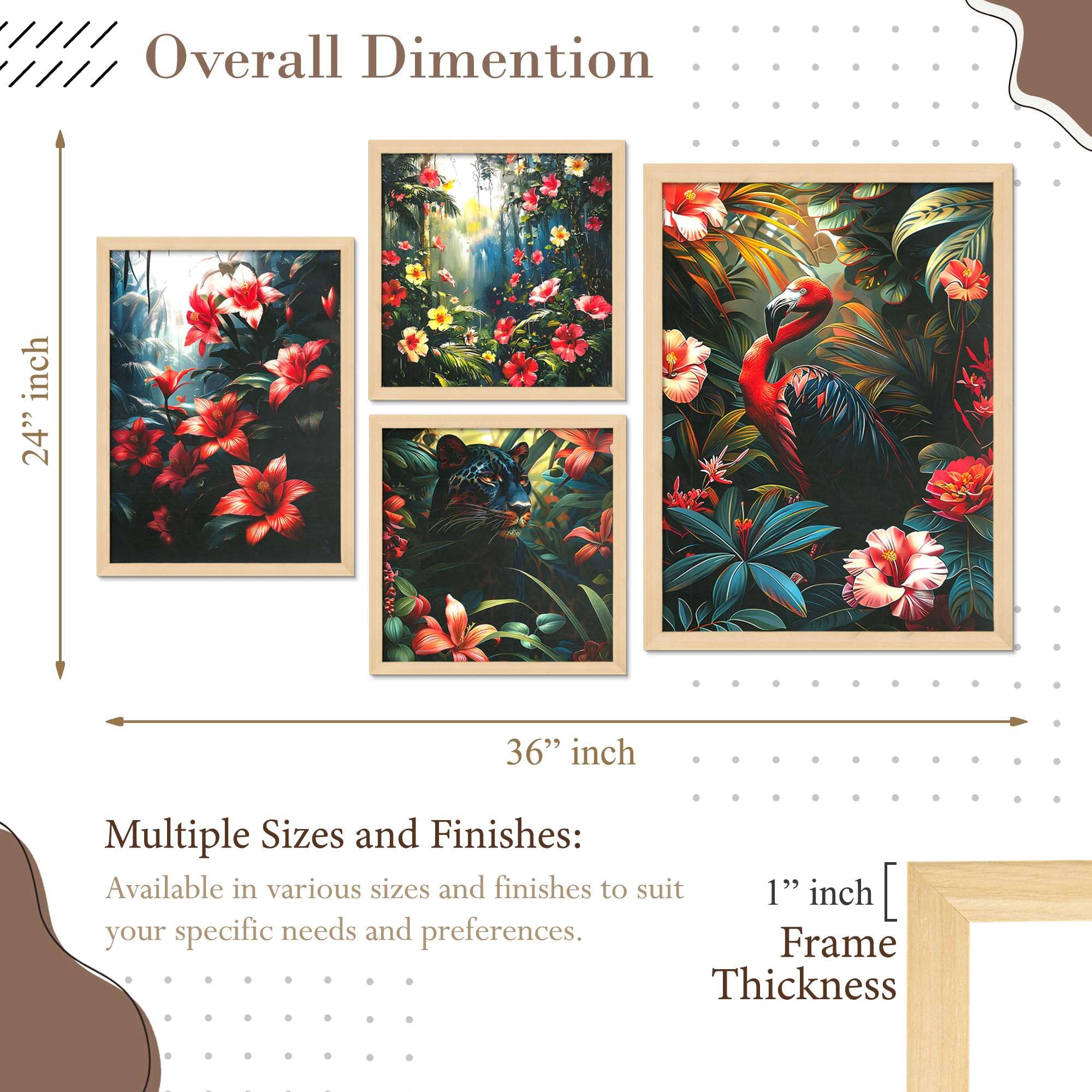 Tropical Jungle Wall Art Set of 4 | Exotic Bird, Panther & Floral Canvas Prints | Vibrant Rainforest Theme Home Decor for Living Room, Bedroom & Office ( 36X24 Inches ) (BLACKLUXE CRAFTS) - BLACKLUXECRAFTS