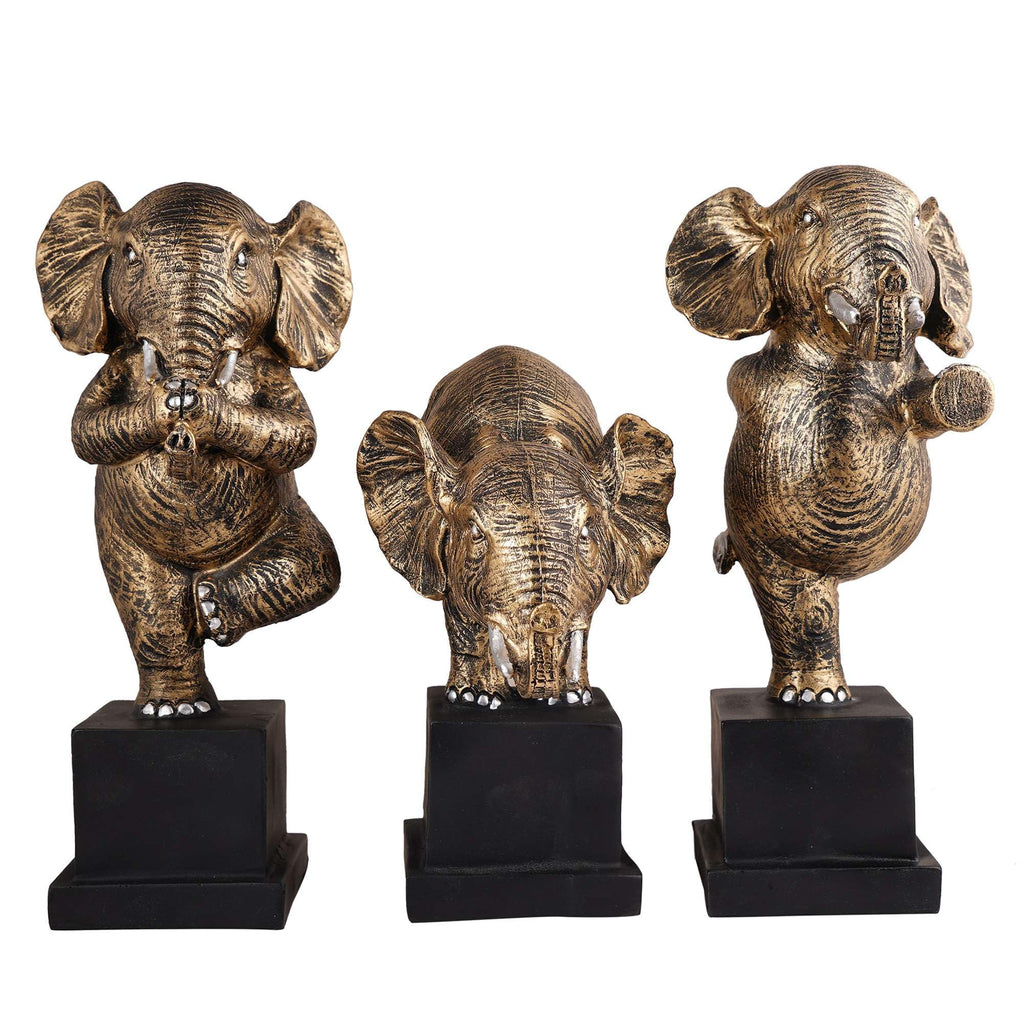 Handmade Yoga Elephant Figurine Set – Bronze Finish Resin Elephant Statues for Meditation, Good Luck & Home Décor (Set Of 3) (BLACKLUXE CRAFTS) - BLACKLUXECRAFTS