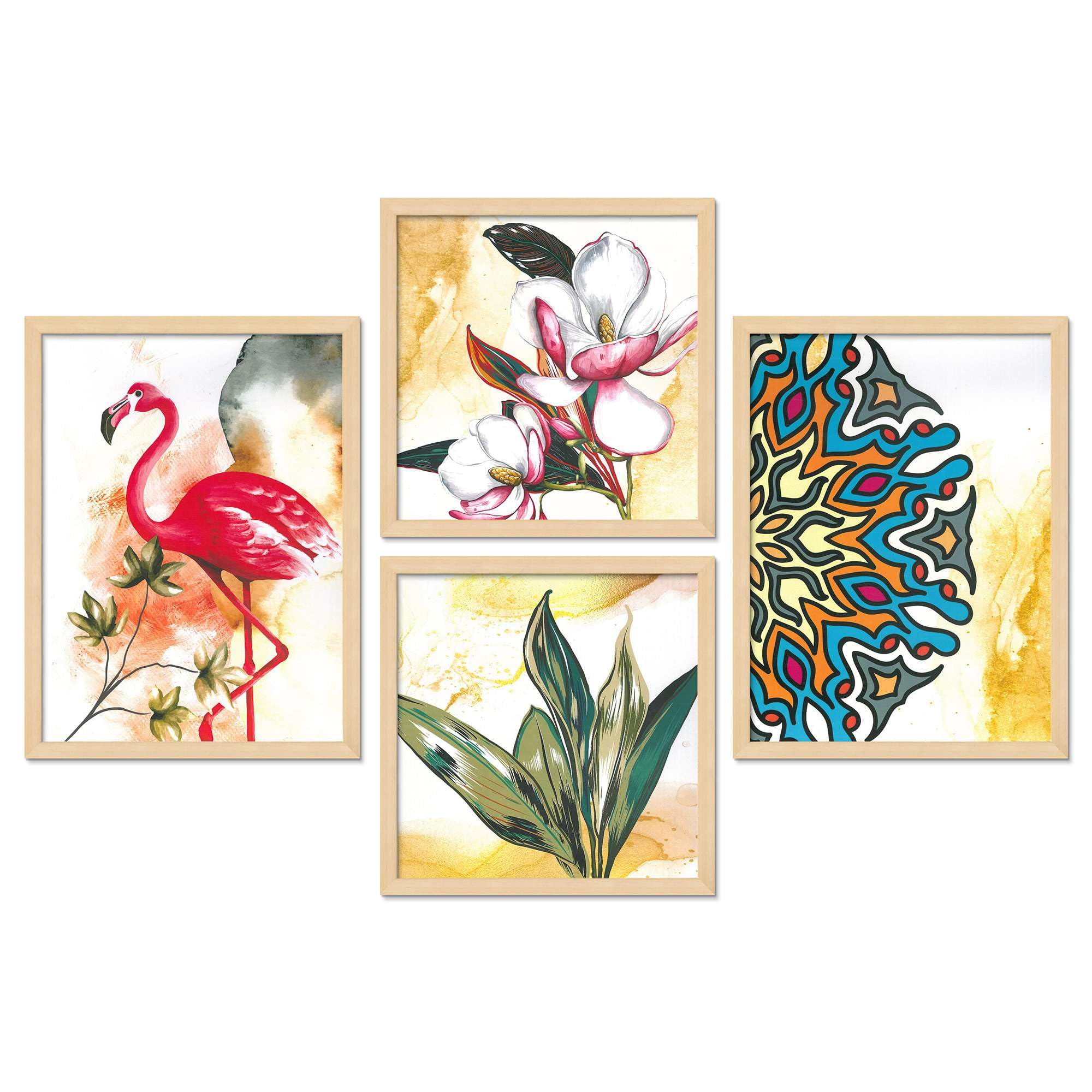Flamingo & Botanical Wall Art Set of 4 – Modern Tropical Canvas Prints with Floral & Mandala Design | Living Room, Bedroom & Office Decor 
( 36X24 Inches ) (BLACKLUXE CRAFTS) - BLACKLUXECRAFTS