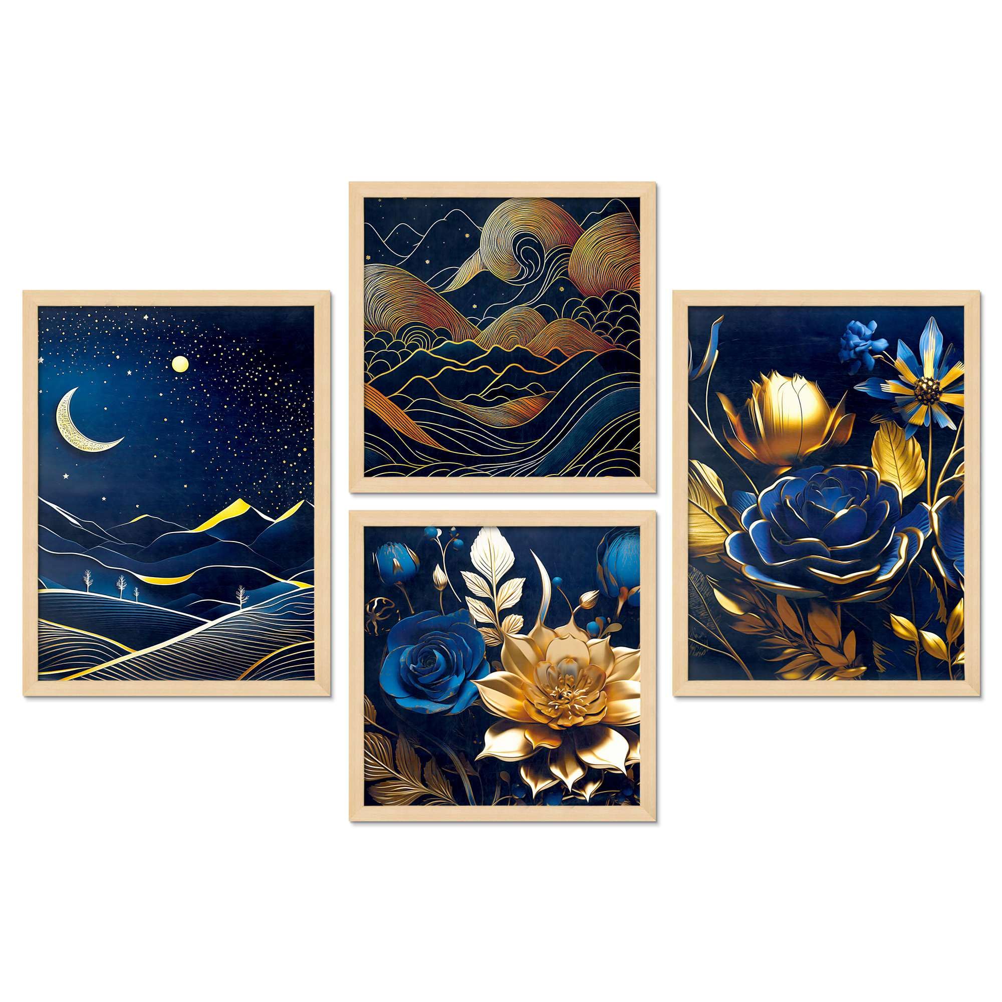 Luxury Blue & Gold Wall Art Set of 4 | Moonlight Landscape & Floral Canvas Prints | Modern Framed Artwork for Living Room, Bedroom & Office Decor
( 36X24 Inches ) (BLACKLUXE CRAFTS) - BLACKLUXECRAFTS