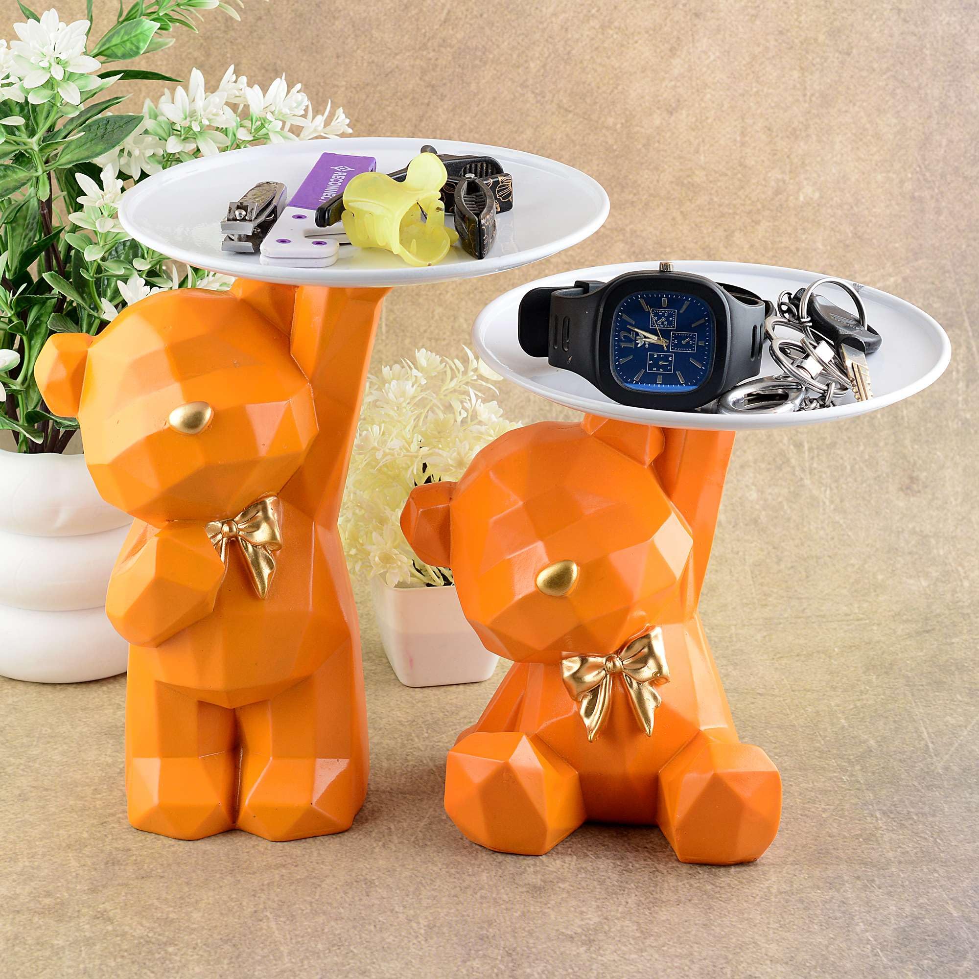 Handmade Geometric Bear Resin Tray – Modern Orange Decorative Organizer for Keys, Jewelry, Watch & Snacks | Unique Home Decor Gift. (BLACKLUXE CRAFTS) - BLACKLUXECRAFTS