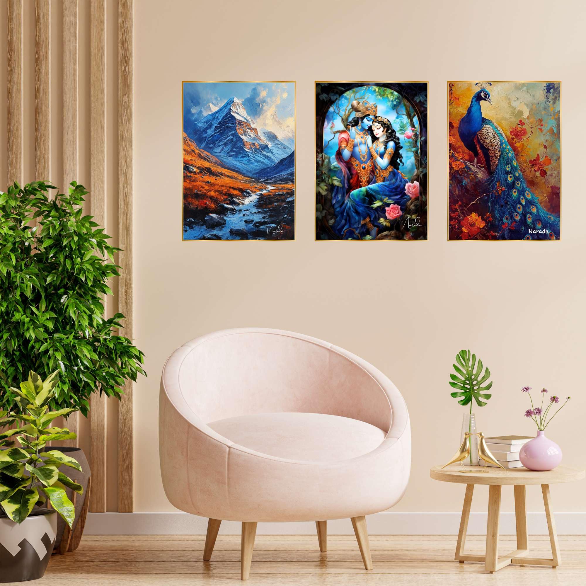 BLACKLUXE LIFESTYLE LTD Set of Three Wall Paintings for Wall Dacoration Golden Framed Wall Paintings for Living Room & Bedroom Wall Art for Home Decoration & Office Wall Décor - BLACKLUXECRAFTS