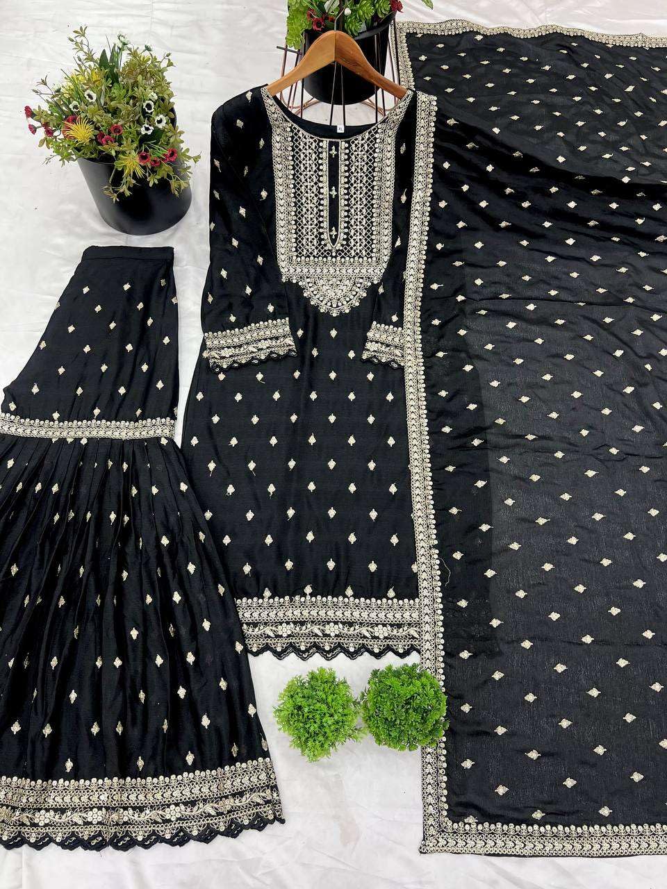 Embroidered Sharara Suit with Dupatta – Designer Party Wear Indian Outfit for Women (BLACKLUXE CRAFTS) - BLACKLUXECRAFTS