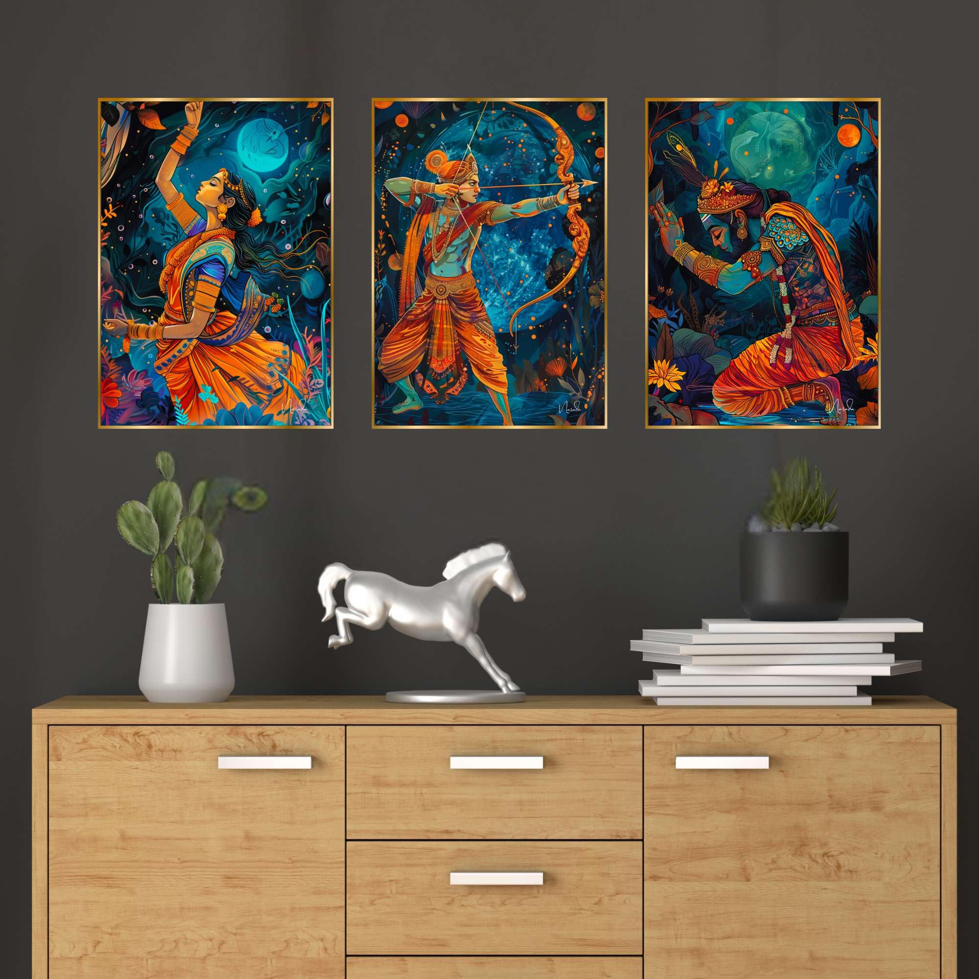 BLACKLUXE LIFESTYLE LTD Set of Three Wall Paintings for Wall Dacoration Golden Framed Wall Paintings for Living Room & Bedroom Wall Art for Home Decoration & Office Wall Décor - BLACKLUXECRAFTS