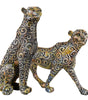 Handmade Colorful Leopard Figurines Set – Artistic Resin Cheetah Statues with Intricate Carved Patterns for Modern Home Décor Set Of Two (BLACKLUXE CRAFTS) - BLACKLUXECRAFTS