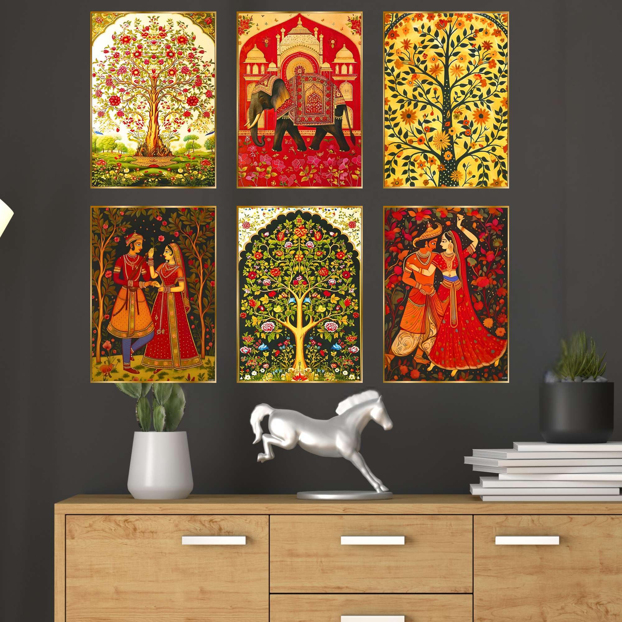 BLACKLUXE LIFESTYLE LTD Set of Six Wall Paintings for Wall Dacoration Golden Framed Wall Paintings for Living Room & Bedroom Wall Art for Home Decoration & Office Wall Décor - BLACKLUXECRAFTS