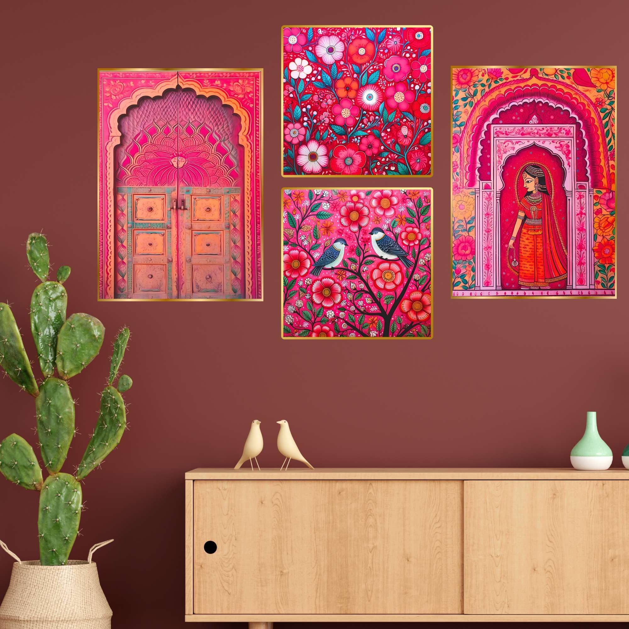 Set of Four Wall Paintings for Wall Decoration Golden Framed Wall Paintings for Living Room & Bedroom Wall Art for Home Decoration & Office Wall Décor (BLACKLUXE CRAFTS) - BLACKLUXECRAFTS