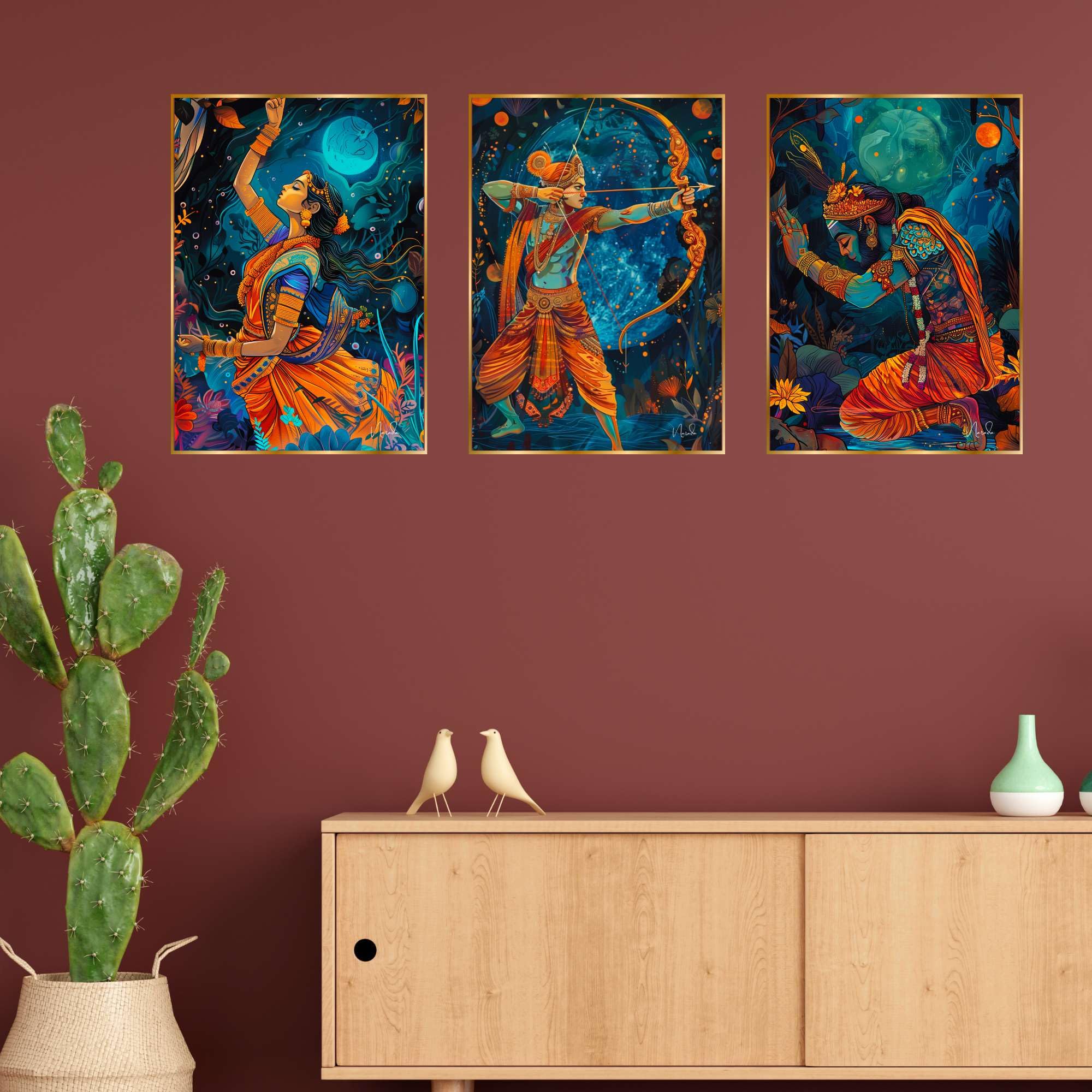 BLACKLUXE LIFESTYLE LTD Set of Three Wall Paintings for Wall Dacoration Golden Framed Wall Paintings for Living Room & Bedroom Wall Art for Home Decoration & Office Wall Décor - BLACKLUXECRAFTS