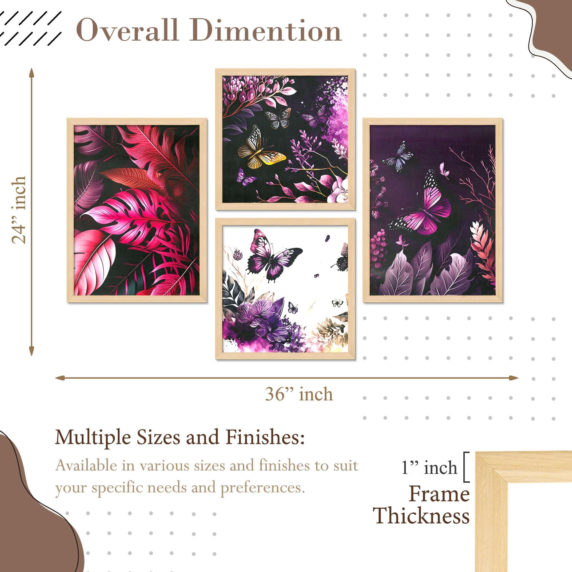 Purple Butterfly & Floral Wall Art Set of 4 | Modern Nature Canvas Prints | Elegant Framed Artwork for Living Room, Bedroom & Home Decor
( 36X24 Inches ) (BLACKLUXE CRAFTS) - BLACKLUXECRAFTS