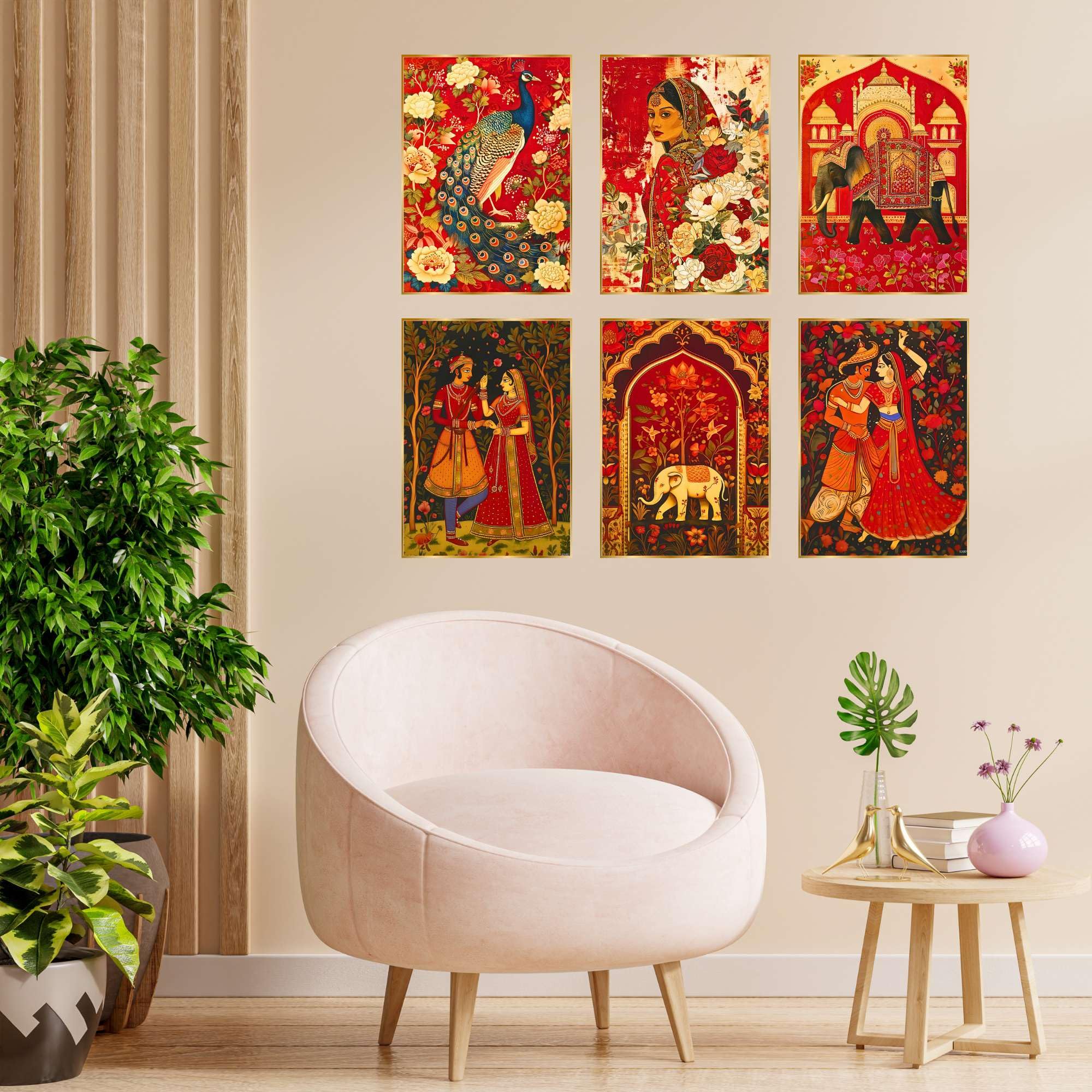 BLACKLUXE LIFESTYLE LTD Set of Six Wall Paintings for Wall Dacoration Golden Framed Wall Paintings for Living Room & Bedroom Wall Art for Home Decoration & Office Wall Décor - BLACKLUXECRAFTS