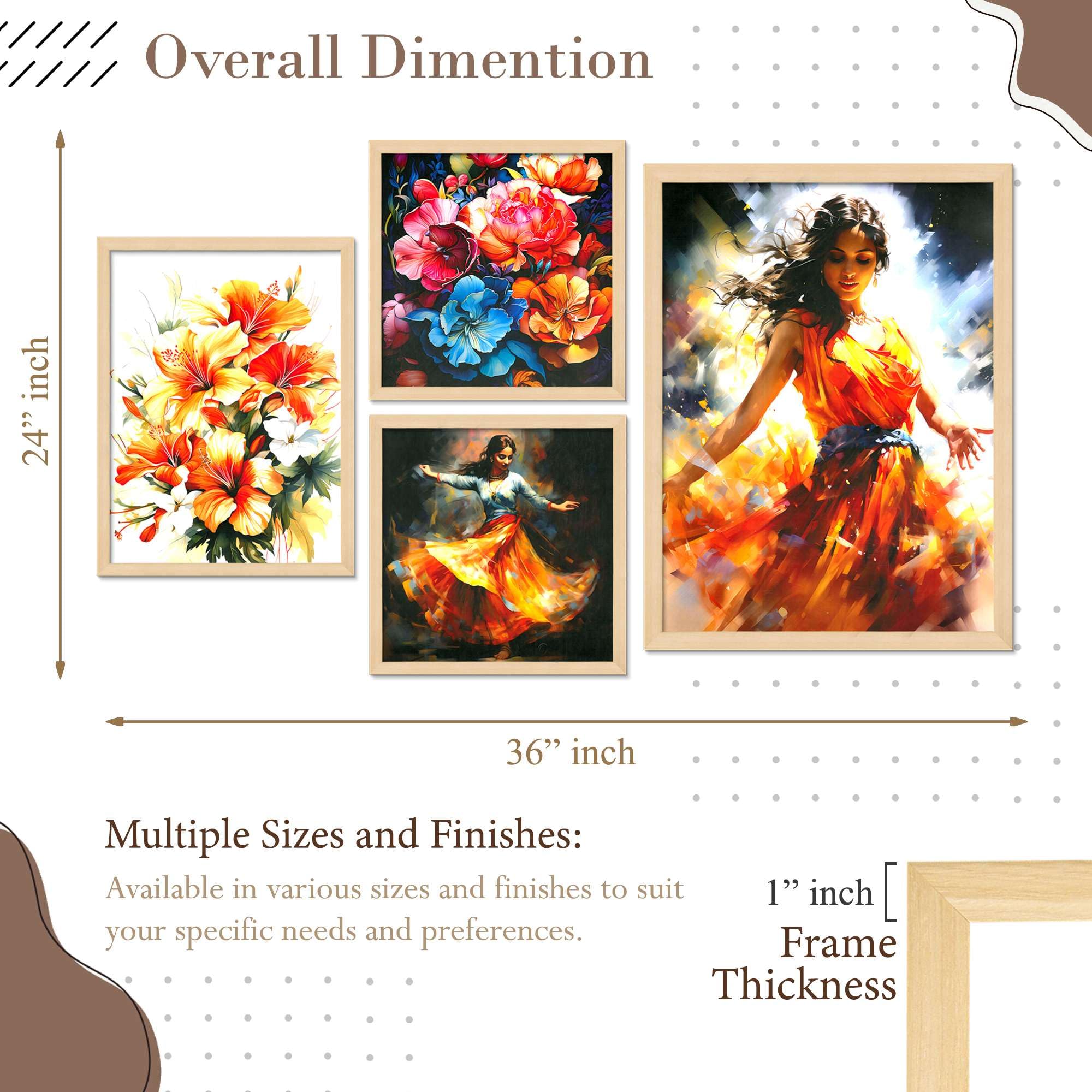 Floral & Dance Wall Art Set – Vibrant Modern Canvas Prints | Handmade Indian Home Decor for Living Room, Bedroom & Office
( 36X24 Inches ) (BLACKLUXE CRAFTS) - BLACKLUXECRAFTS