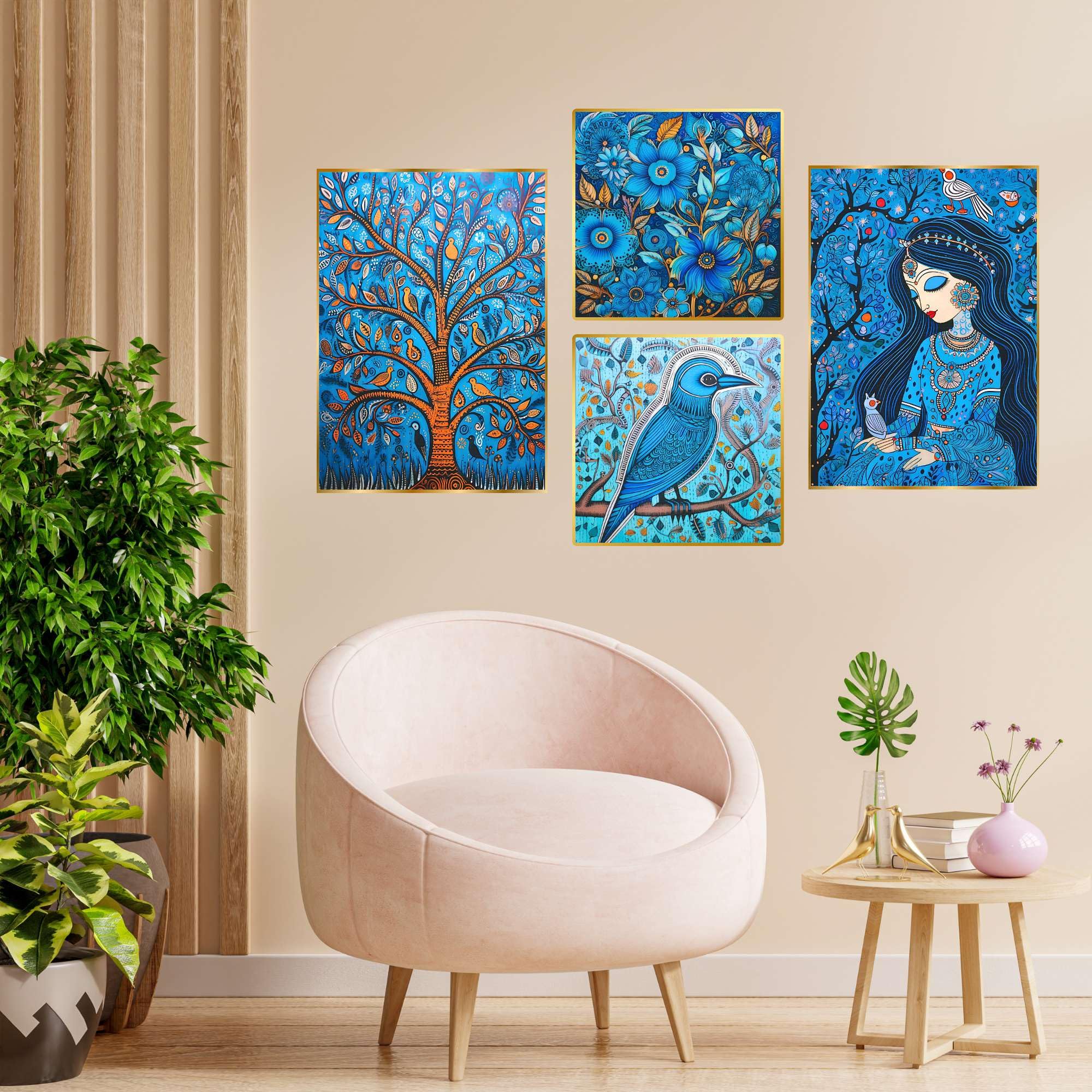 Set of Four Wall Paintings for Wall Decoration Golden Framed Wall Paintings for Living Room & Bedroom Wall Art for Home Decoration & Office Wall Décor (BLACKLUXE CRAFTS) - BLACKLUXECRAFTS