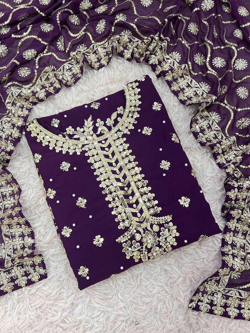 Women's Faux Georgette Embroidered Full Sleeve Straight Kurti with Pant & Dupatta Set (BLACKLUXE CRAFTS) - BLACKLUXECRAFTS