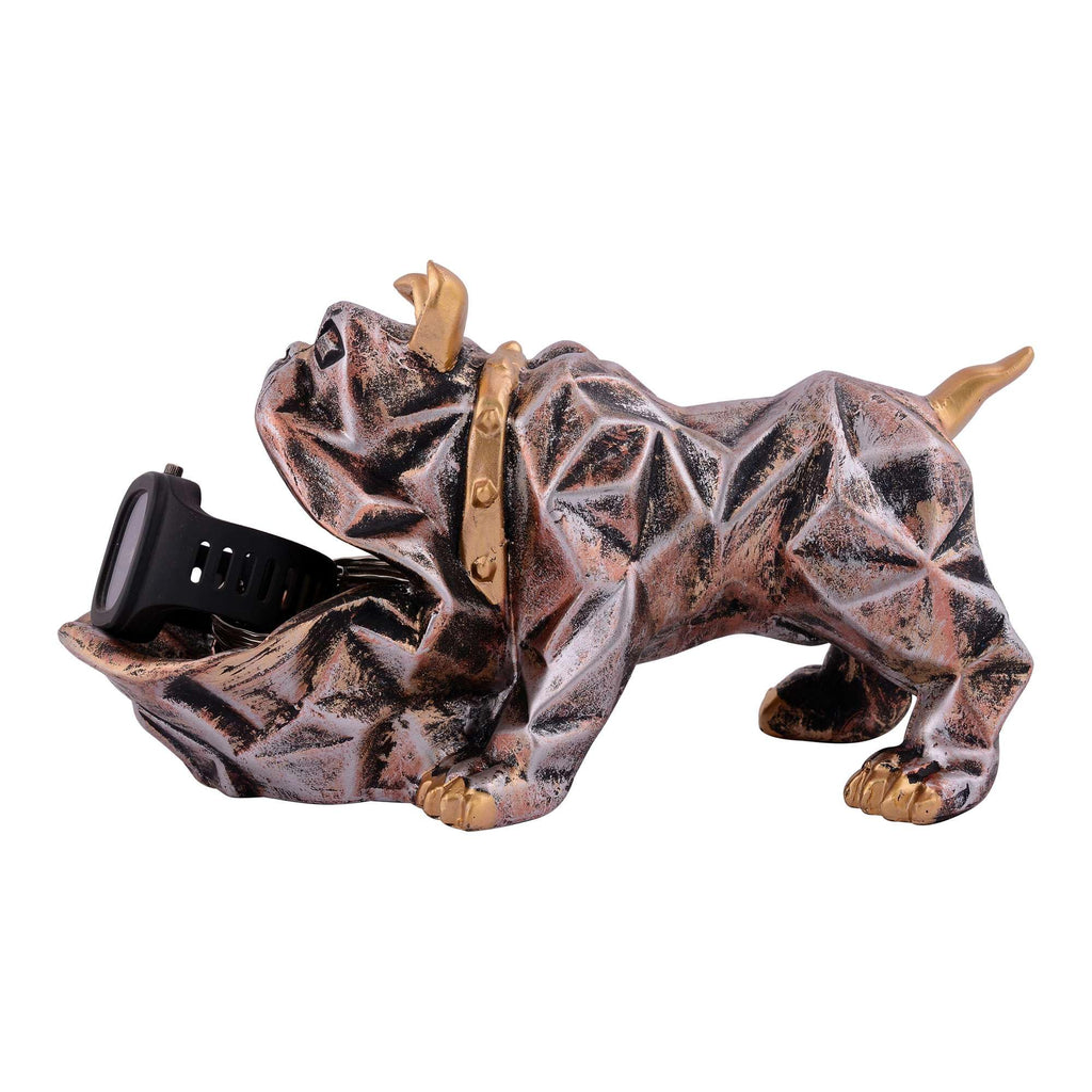 Geometric Bulldog Figurine Jewelry & Watch Holder – Resin Dog Statue with Golden Accents, Modern Decorative Storage Box for Home & Office (BLACKLUXE CRAFTS) - BLACKLUXECRAFTS