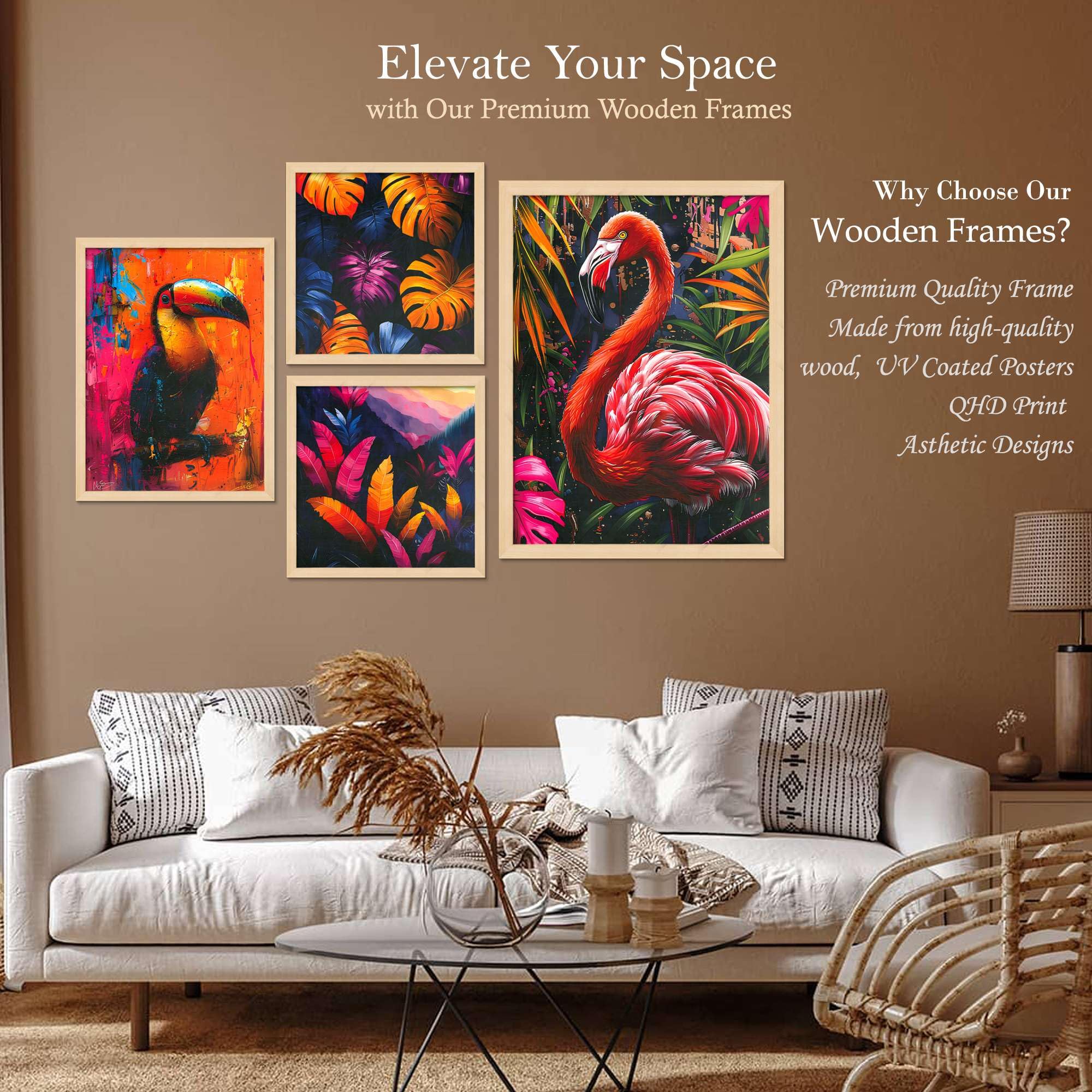 Tropical Flamingo & Toucan Wall Art Set of 4 | Exotic Bird & Jungle Leaf Canvas Prints | Vibrant Animal Wall Decor for Living Room, Bedroom & Office
( 36X24 Inches ) (BLACKLUXE CRAFTS) - BLACKLUXECRAFTS