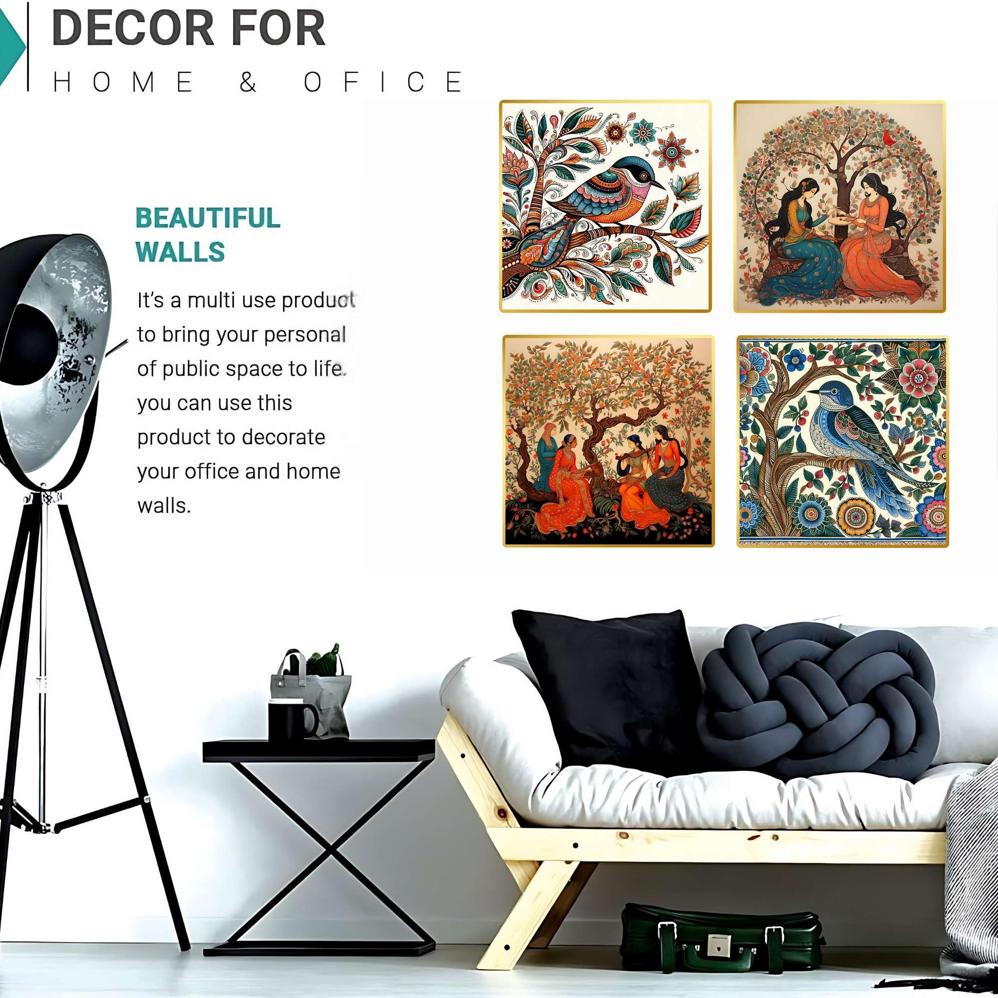 Set of Four Wall Paintings for Wall Decoration Golden Framed Wall Paintings for Living Room & Bedroom Wall Art for Home Decoration & Office Wall Décor (BLACKLUXE CRAFTS) - BLACKLUXECRAFTS