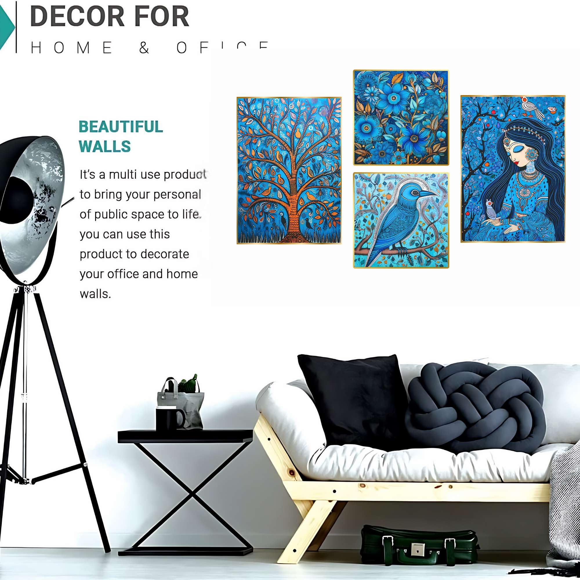 Set of Four Wall Paintings for Wall Decoration Golden Framed Wall Paintings for Living Room & Bedroom Wall Art for Home Decoration & Office Wall Décor (BLACKLUXE CRAFTS) - BLACKLUXECRAFTS