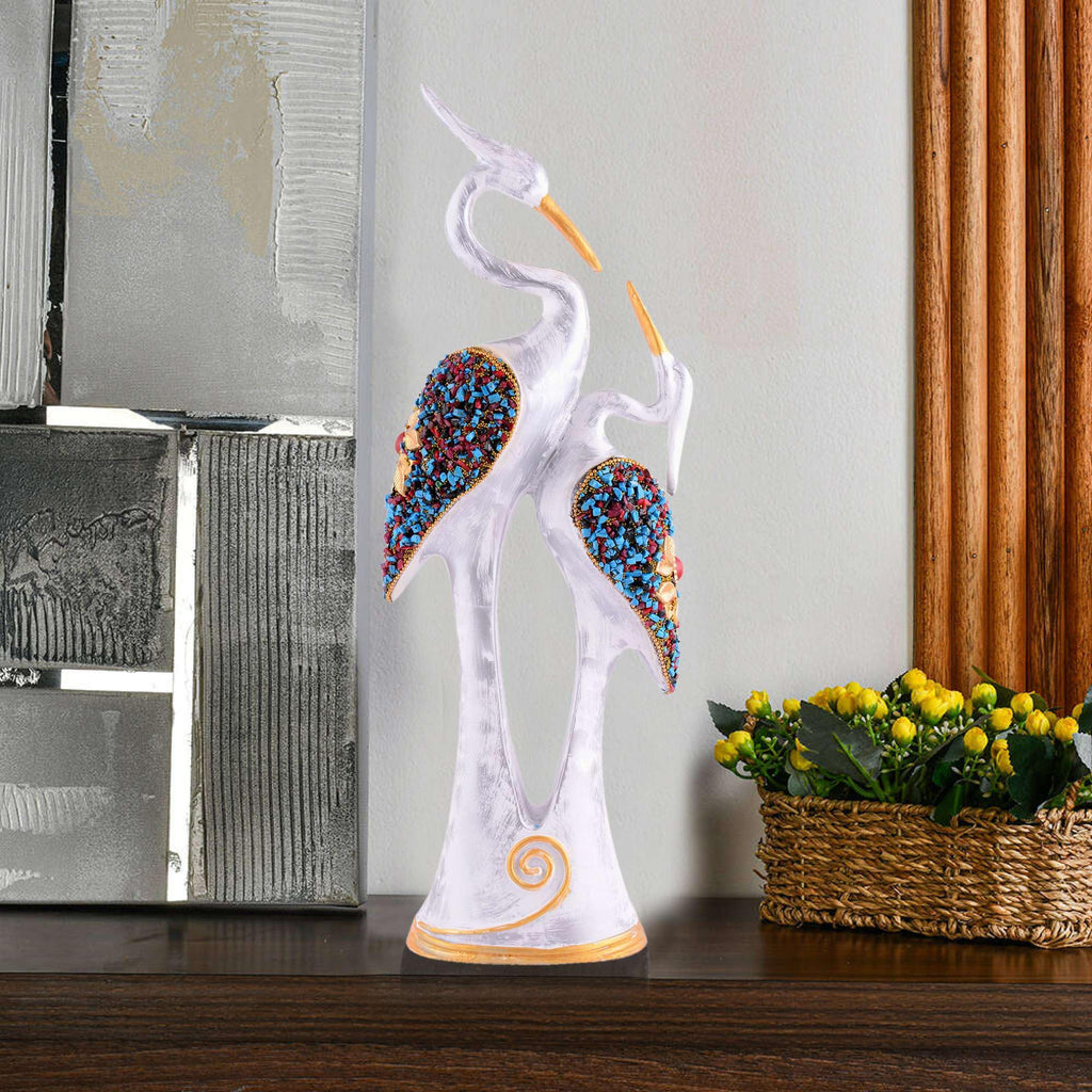 Handcrafted Crane Couple Resin Sculpture – White Bird Figurine with Colorful Gemstone Detail for Luxury Home Decor & Modern Living Room Accent (BLACKLUXE CRAFTS) - BLACKLUXECRAFTS