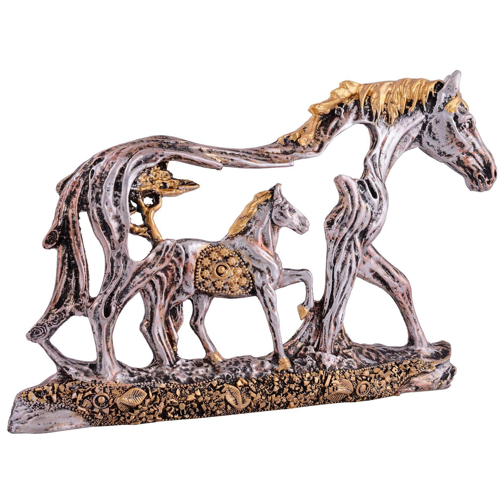 Silver & Gold Horse Family Figurine – Handcrafted Resin Horse Sculpture for Home Décor & Gift (BLACKLUXE CRAFTS) - BLACKLUXECRAFTS