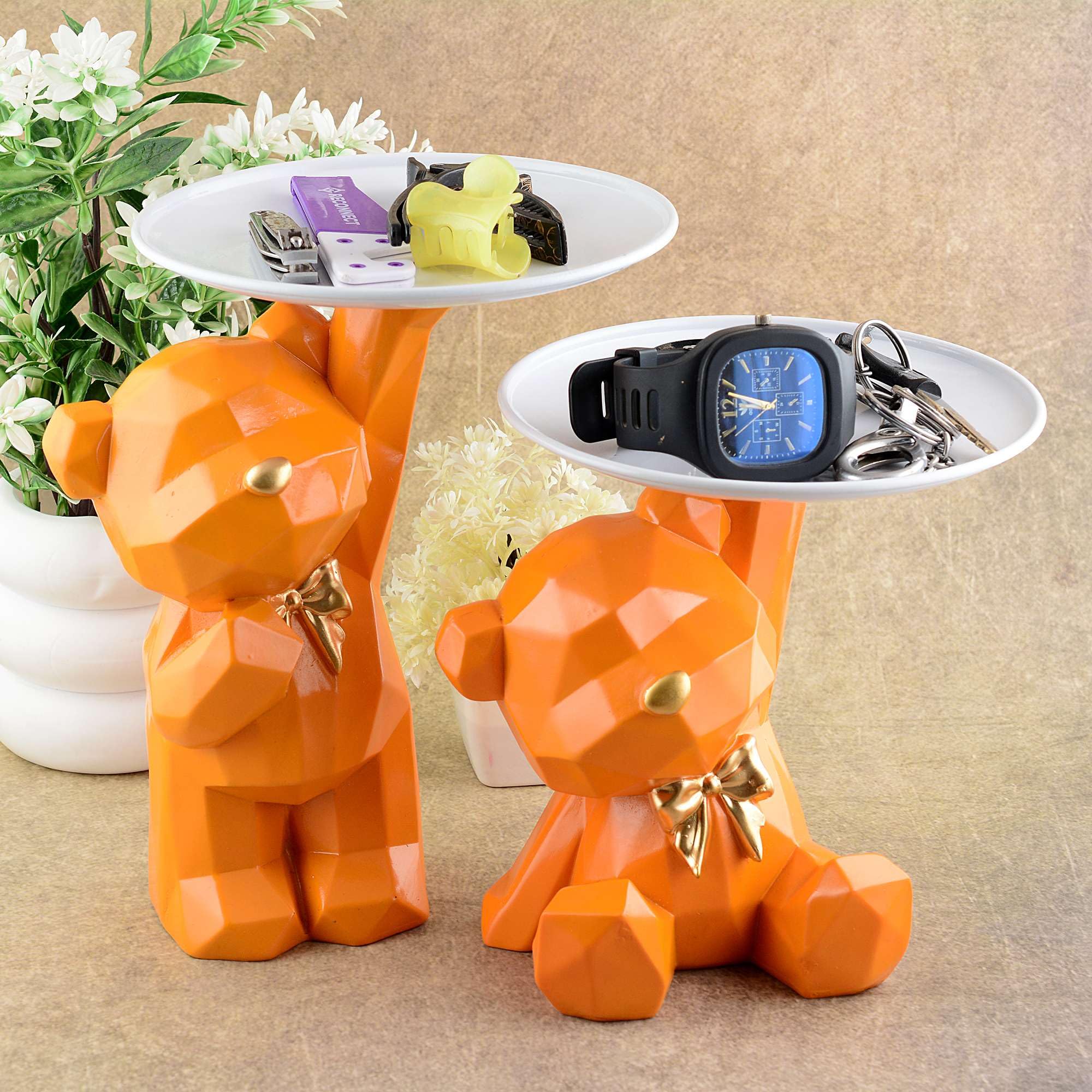 Handmade Geometric Bear Resin Tray – Modern Orange Decorative Organizer for Keys, Jewelry, Watch & Snacks | Unique Home Decor Gift. (BLACKLUXE CRAFTS) - BLACKLUXECRAFTS