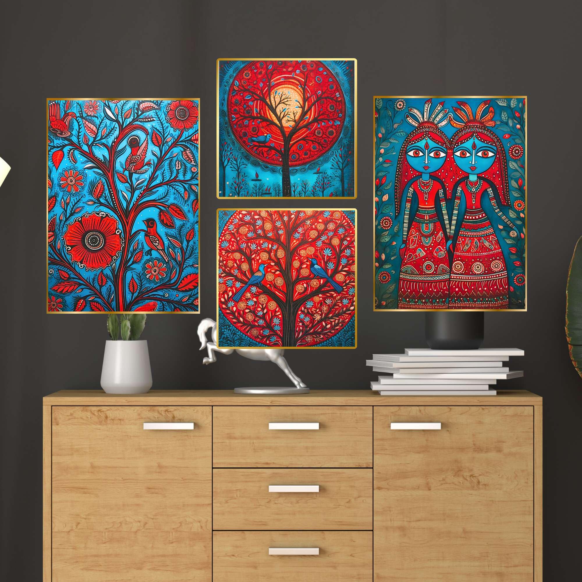 Set of Four Wall Paintings for Wall Decoration Golden Framed Wall Paintings for Living Room & Bedroom Wall Art for Home Decoration & Office Wall Décor (BLACKLUXE CRAFTS) - BLACKLUXECRAFTS