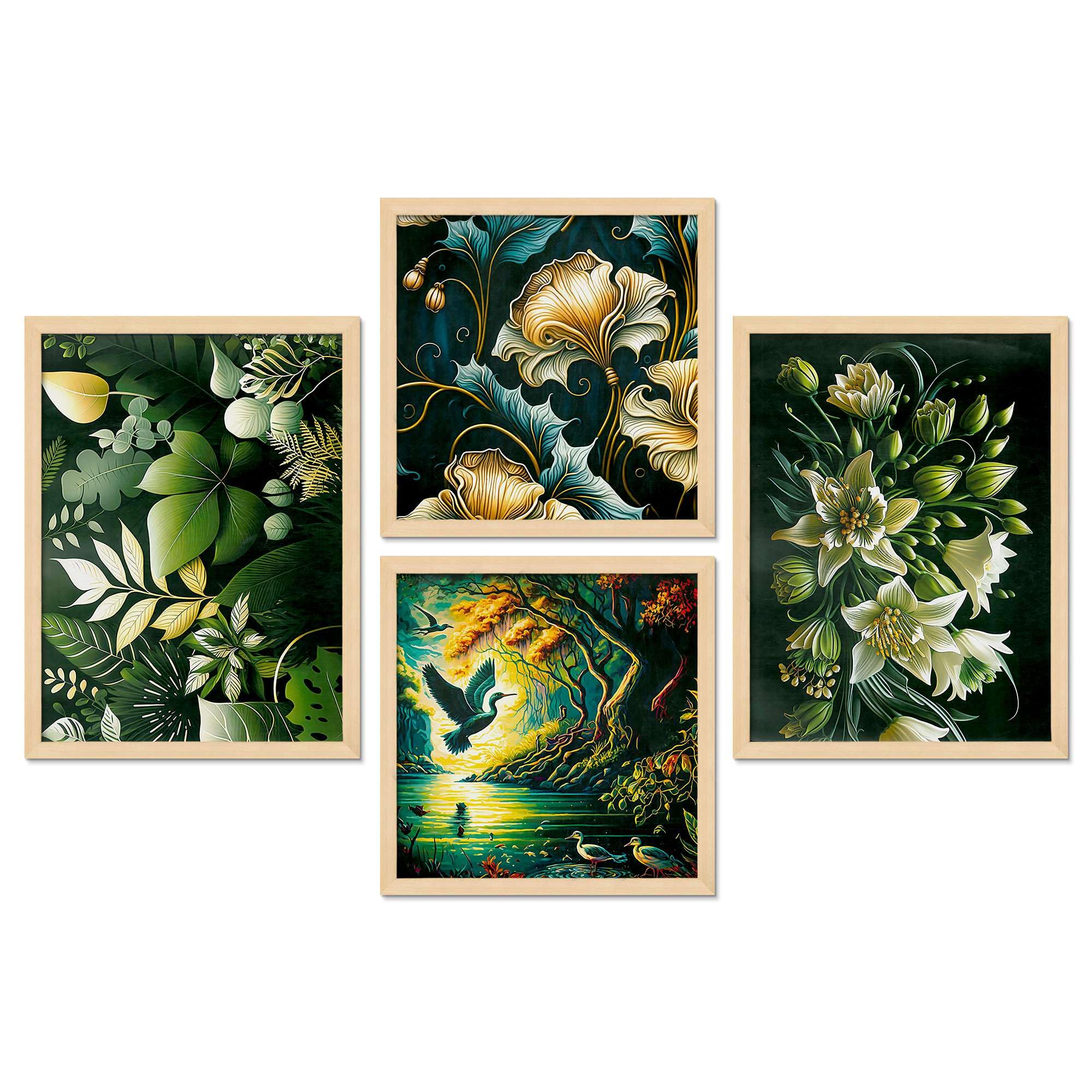 Botanical Wall Art Set of 4 | Nature & Floral Canvas Prints with Green Leaves, Flowers & Landscape | Modern Framed Artwork for Living Room, Bedroom & Office Decor ( 36X24 Inches ) (BLACKLUXE CRAFTS) - BLACKLUXECRAFTS