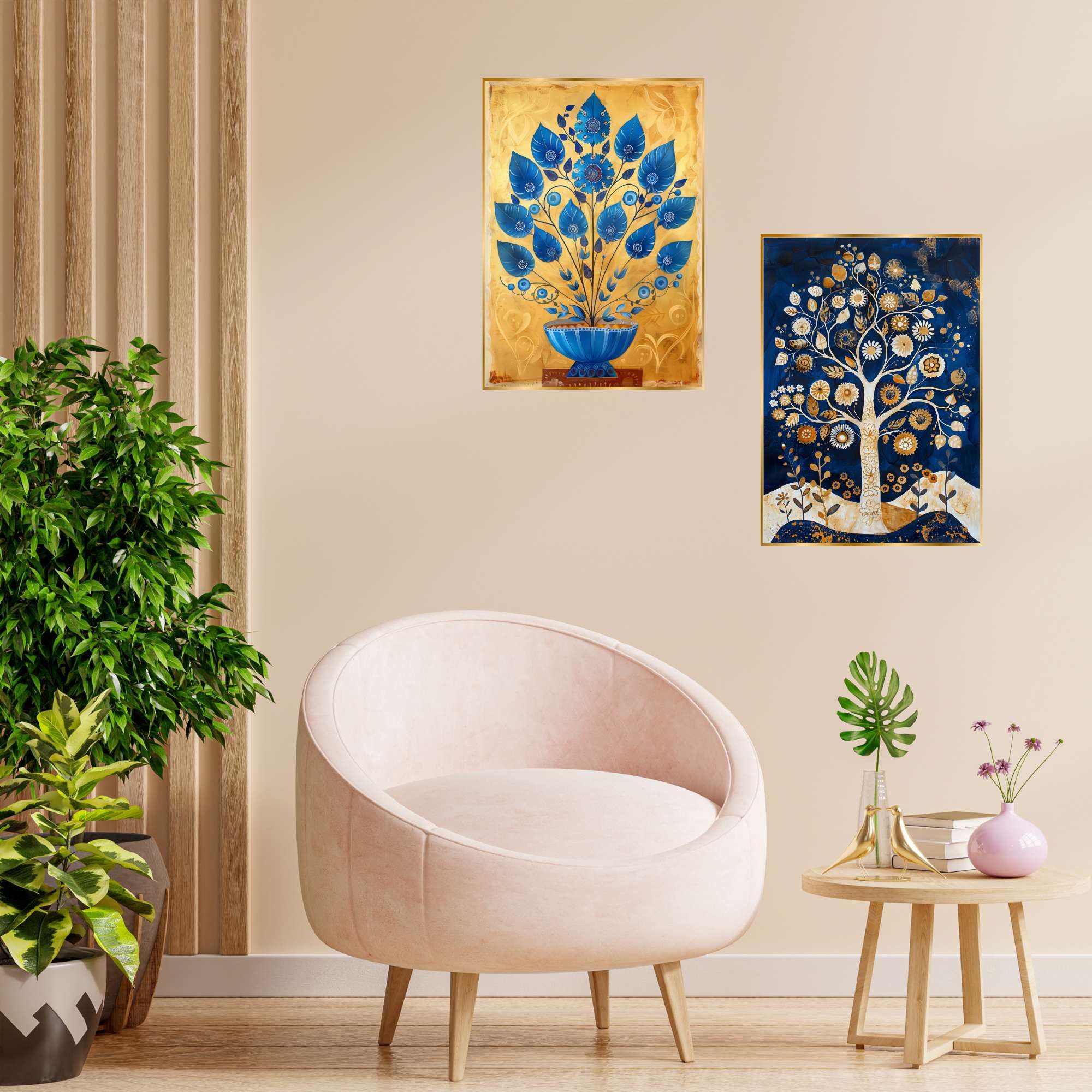 BLACKLUXE LIFESTYLE LTD Set of Two Wall Paintings for Wall Dacoration Golden Framed Wall Paintings for Living Room & Bedroom Wall Art for Home Decoration & Office Wall Décor - BLACKLUXECRAFTS