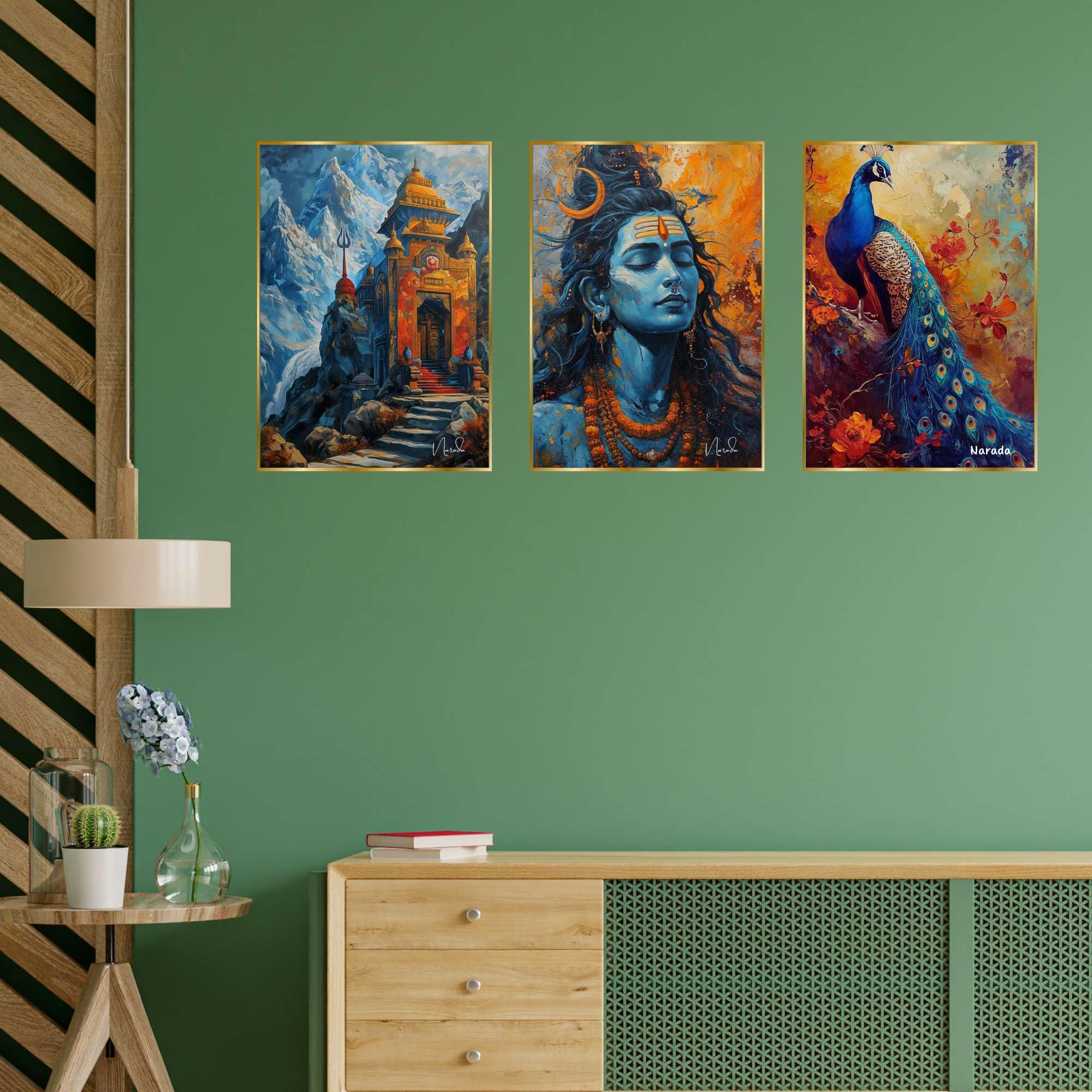 BLACKLUXE LIFESTYLE LTD Set of Three Wall Paintings for Wall Dacoration Golden Framed Wall Paintings for Living Room & Bedroom Wall Art for Home Decoration & Office Wall Décor - BLACKLUXECRAFTS
