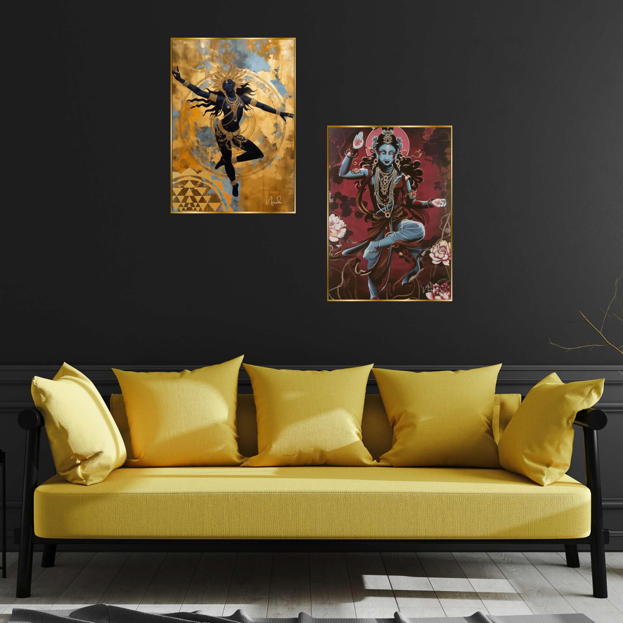 BLACKLUXE LIFESTYLE LTD Set of Two Wall Paintings for Wall Dacoration Golden Framed Wall Paintings for Living Room & Bedroom Wall Art for Home Decoration & Office Wall Décor - BLACKLUXECRAFTS