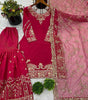 Women's Pure Simmer Silk Embroidery and Sequence Work Straight Kurta With Sharara & Dupatta Set (BLACKLUXE CRAFTS) - BLACKLUXECRAFTS