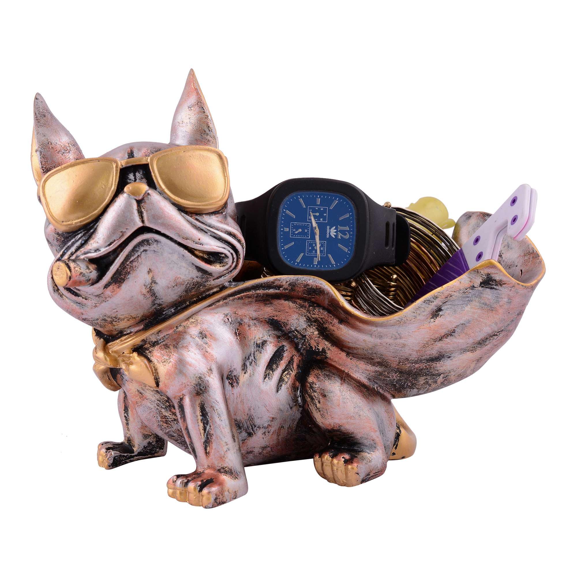 Cool Bulldog Figurine Storage Organizer – Resin Dog Statue with Sunglasses & Golden Accents, Jewelry & Watch Holder for Home Décor (BLACKLUXE CRAFTS) - BLACKLUXECRAFTS