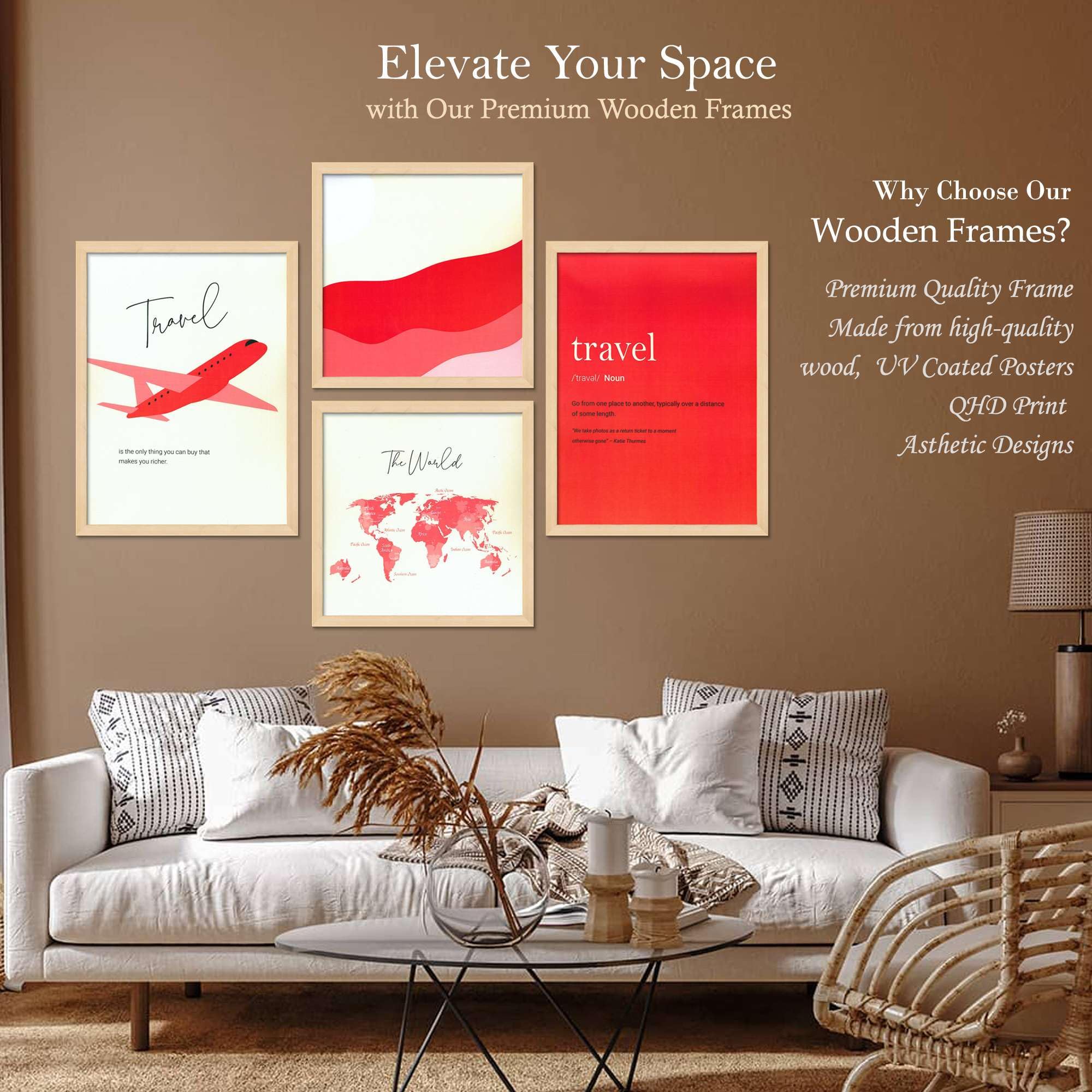 Travel Wall Art Set – Airplane, World Map & Typography Posters | Red Modern Canvas Prints for Living Room, Office & Bedroom | Adventure Home Decor ( 36X24 Inches ) (BLACKLUXE CRAFTS) - BLACKLUXECRAFTS