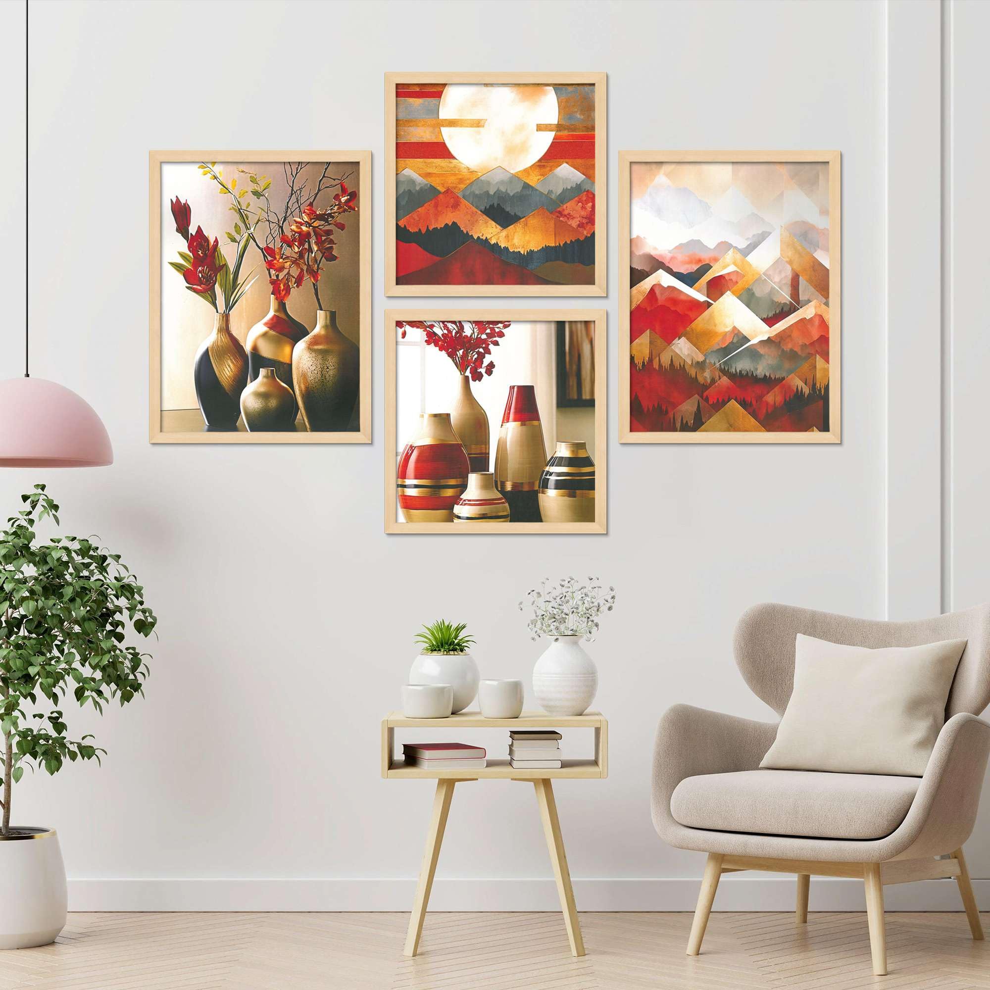 Vase & Mountain Wall Art Set – Abstract Sunset Landscape and Modern Floral Vase Canvas Prints | Elegant Home Decor for Living Room, Dining Room & Office ( 36X24 Inches ) (BLACKLUXE CRAFTS) - BLACKLUXECRAFTS