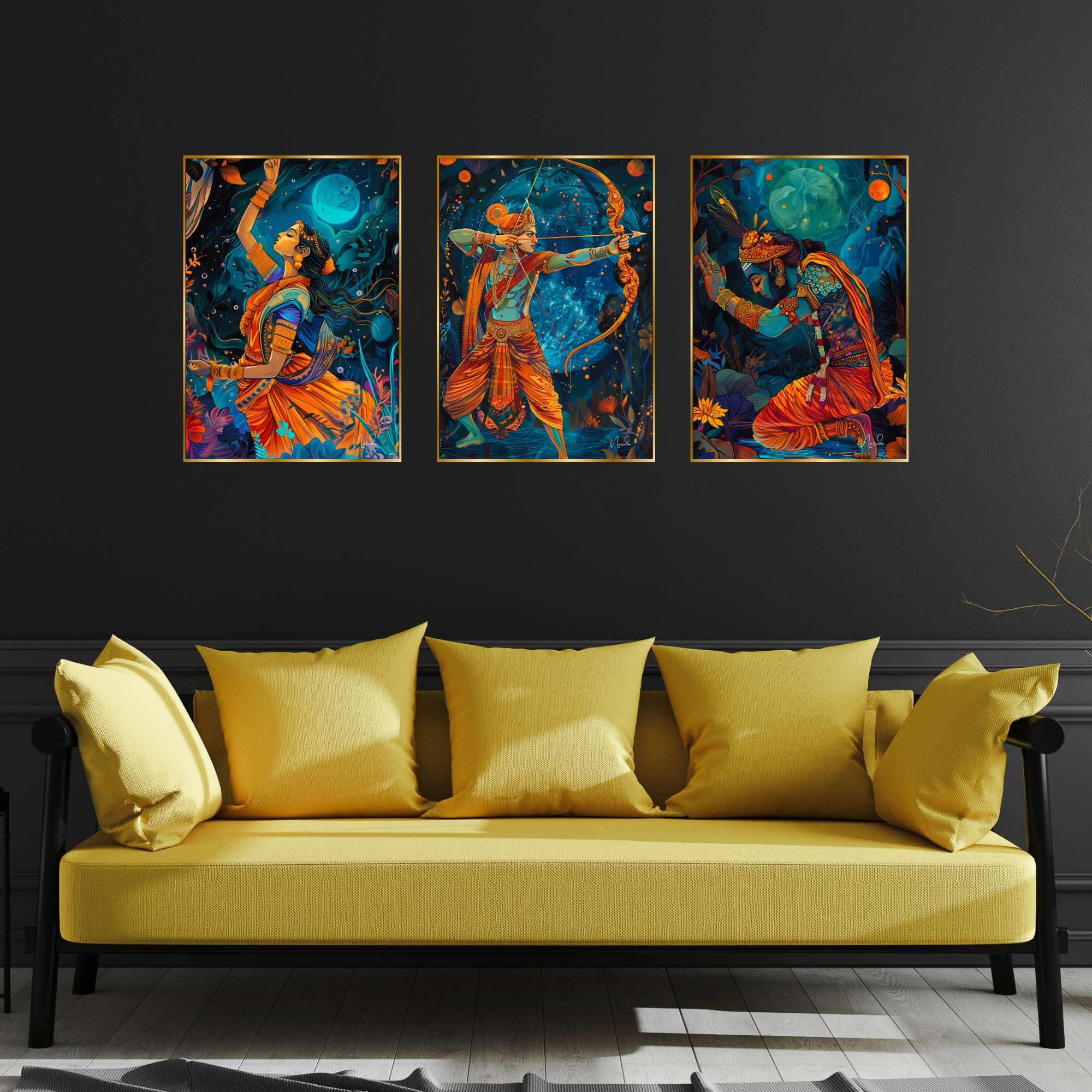 BLACKLUXE LIFESTYLE LTD Set of Three Wall Paintings for Wall Dacoration Golden Framed Wall Paintings for Living Room & Bedroom Wall Art for Home Decoration & Office Wall Décor - BLACKLUXECRAFTS