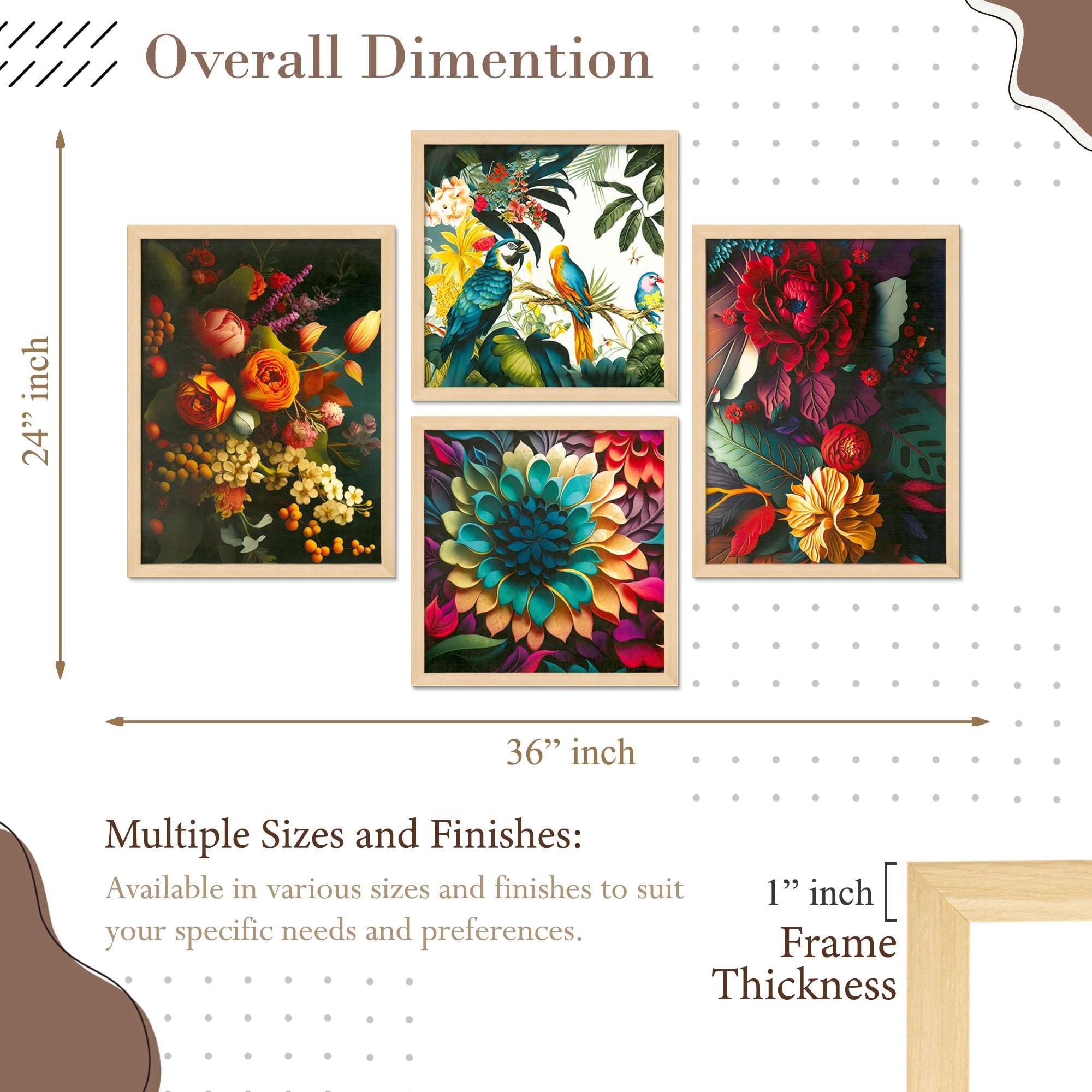 Tropical Parrot & Floral Wall Art Set of 4 | Colorful Botanical & Bird Canvas Prints | Modern Framed Artwork for Living Room, Bedroom & Office Decor
( 36X24 Inches ) (BLACKLUXE CRAFTS) - BLACKLUXECRAFTS