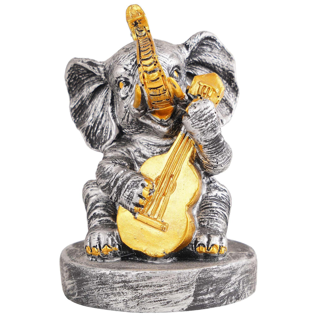 Silver Elephant Guitar Figurine – Handcrafted Resin Elephant Musician Statue for Home Décor & Lucky Gift (BLACKLUXE CRAFTS) - BLACKLUXECRAFTS
