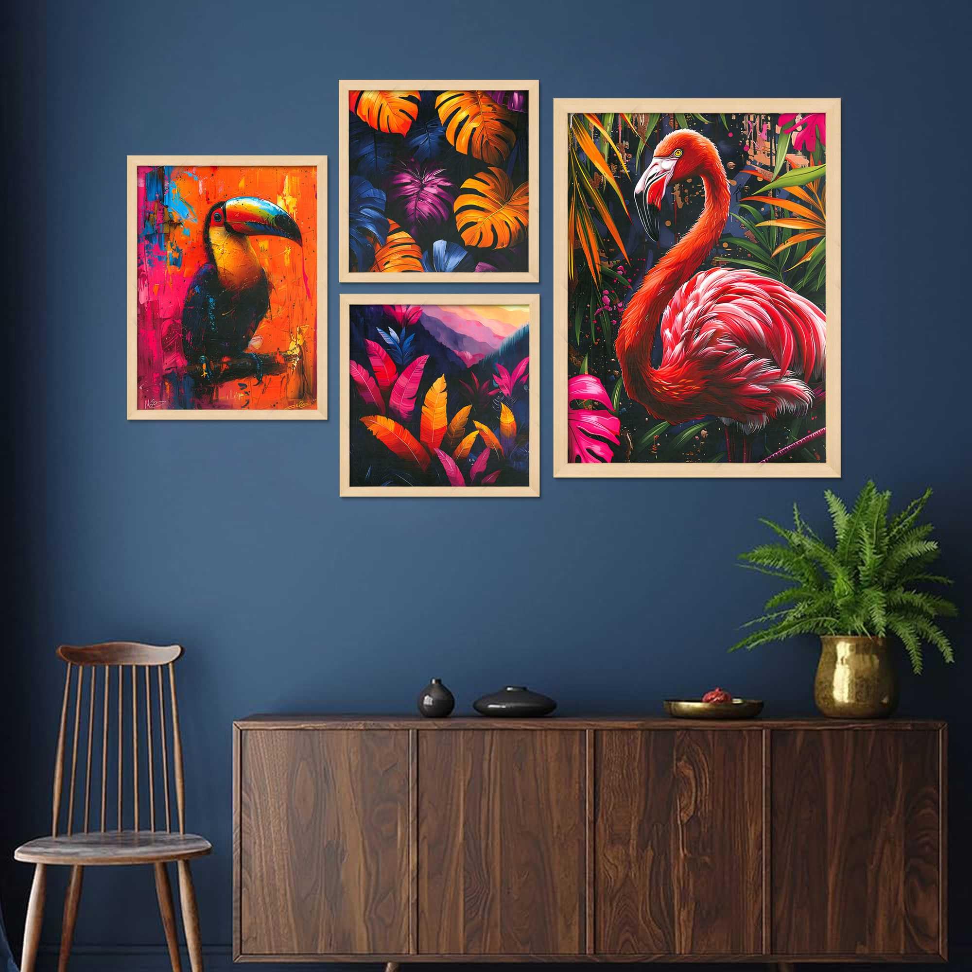Tropical Flamingo & Toucan Wall Art Set of 4 | Exotic Bird & Jungle Leaf Canvas Prints | Vibrant Animal Wall Decor for Living Room, Bedroom & Office
( 36X24 Inches ) (BLACKLUXE CRAFTS) - BLACKLUXECRAFTS