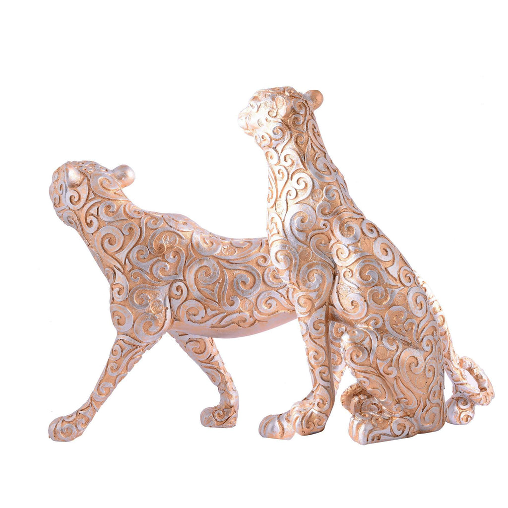 Handmade Golden Leopard Figurines Set – Luxury Resin Cheetah Statues with Carved Patterns for Modern Home Décor Set Of Two (BLACKLUXE CRAFTS) - BLACKLUXECRAFTS