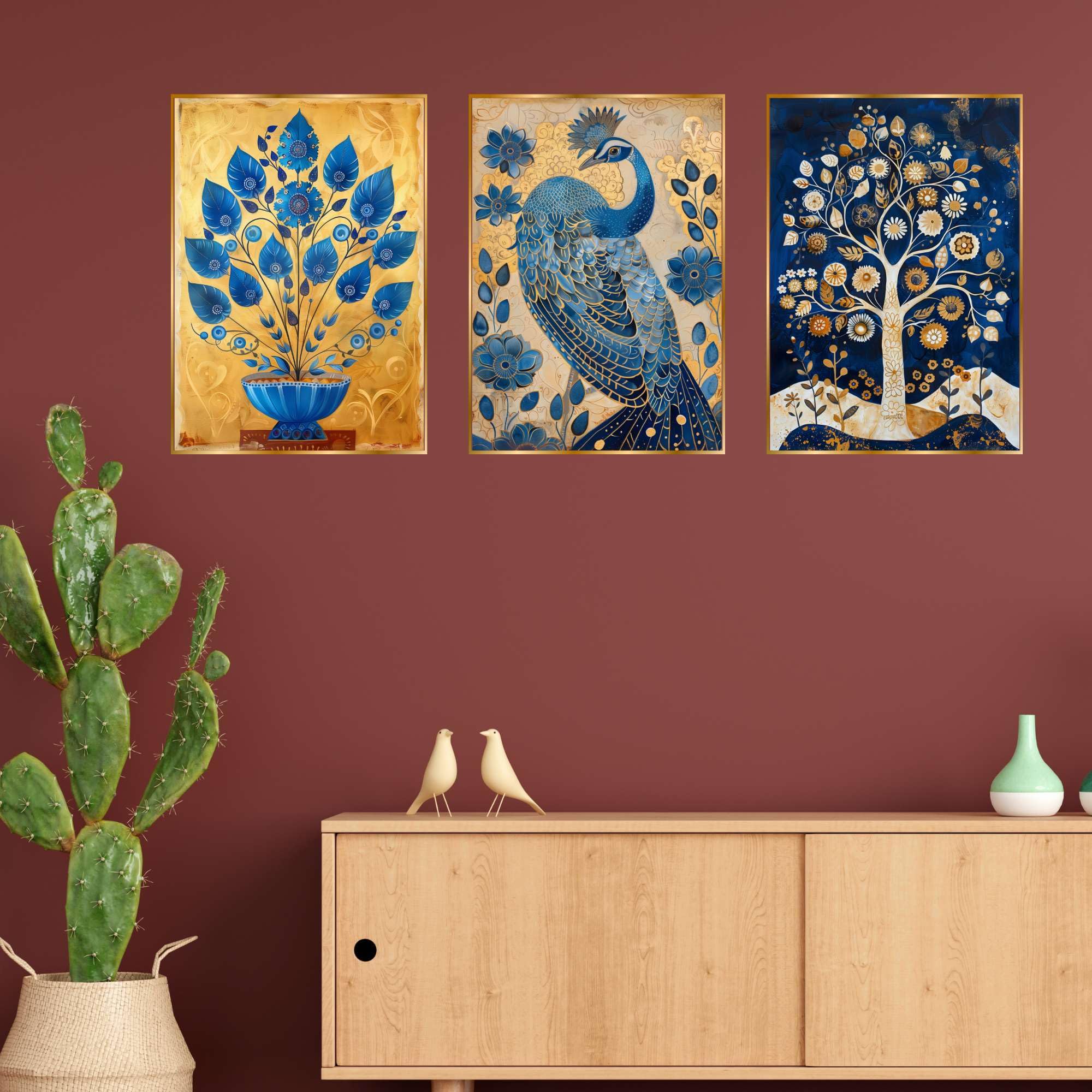 BLACKLUXE LIFESTYLE LTD Set of Three Wall Paintings for Wall Dacoration Golden Framed Wall Paintings for Living Room & Bedroom Wall Art for Home Decoration & Office Wall Décor - BLACKLUXECRAFTS