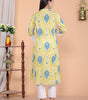 Women's Cotton Printed Mandarin Collar A-Line Kurti with Pant (Lemon) (BLACKLUXE CRAFTS) - BLACKLUXECRAFTS