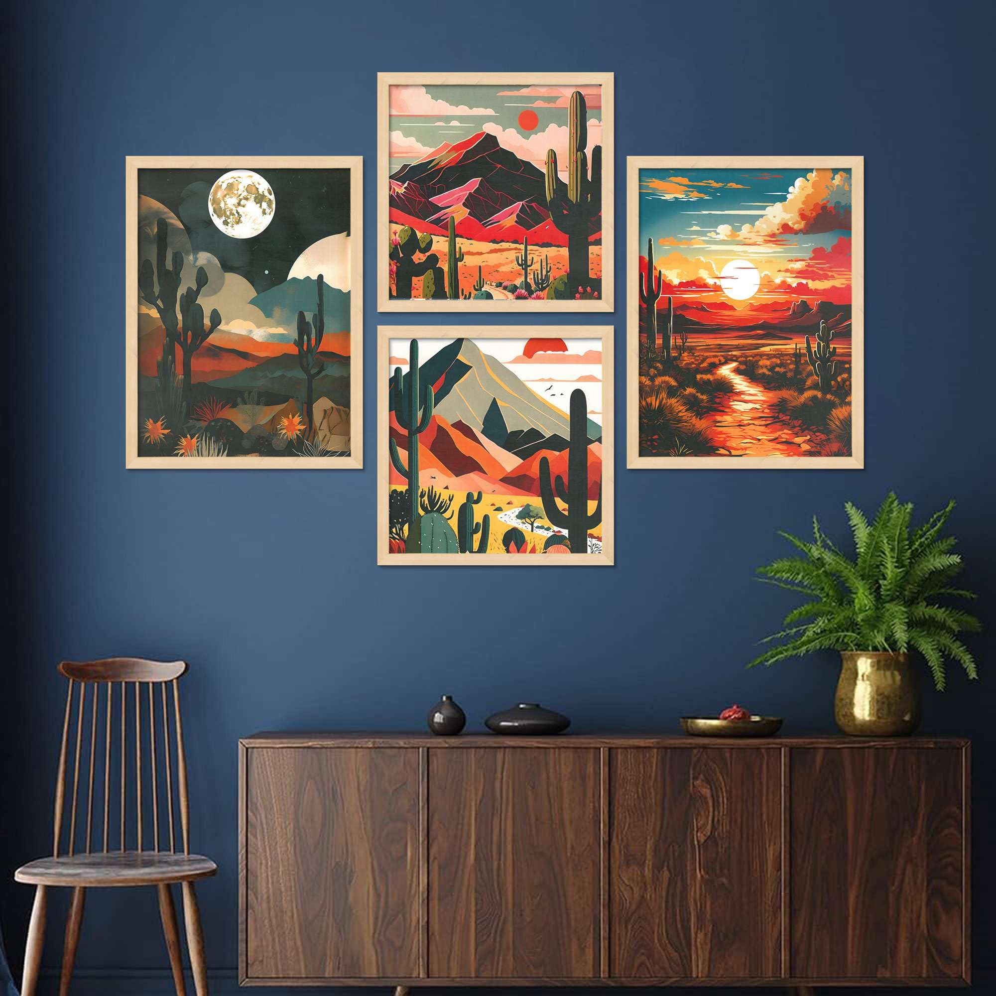 Desert Landscape Wall Art Set – Cactus Sunset & Mountain Canvas Prints | Southwestern Boho Home Décor for Living Room, Bedroom & Office | Handmade in India ( 36X24 Inches ) ( BLACKLUXE CRAFTS) - BLACKLUXECRAFTS