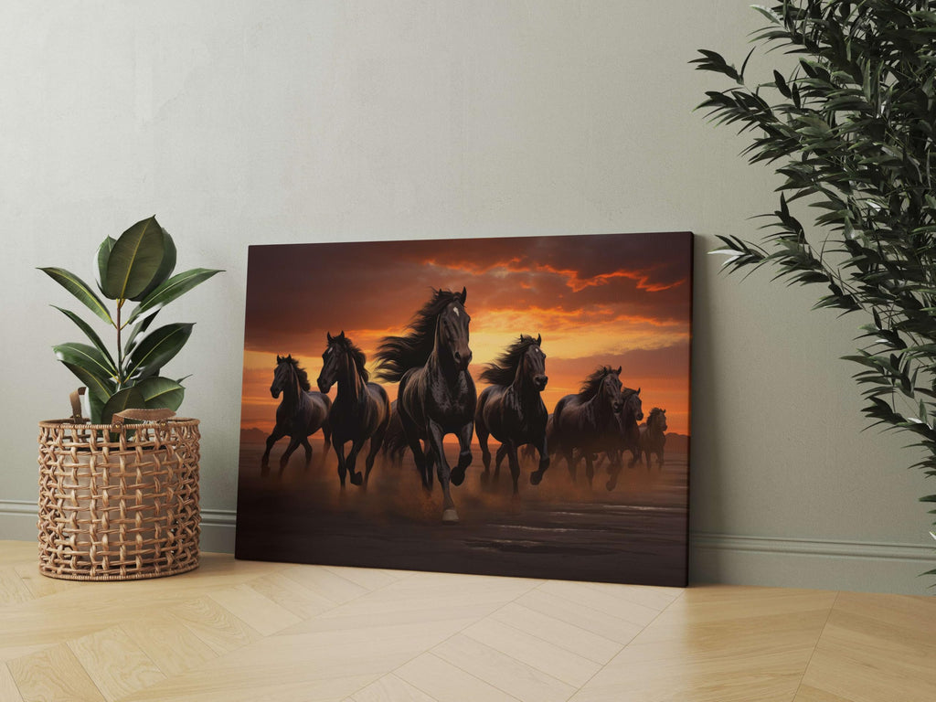 BLACKLUXE LIFESTYLE LTD Seven Horse Painting For Wall Decoration With Frame Canvas Painting For Living Room Bedroom Home Office & Hotels - BLACKLUXECRAFTS
