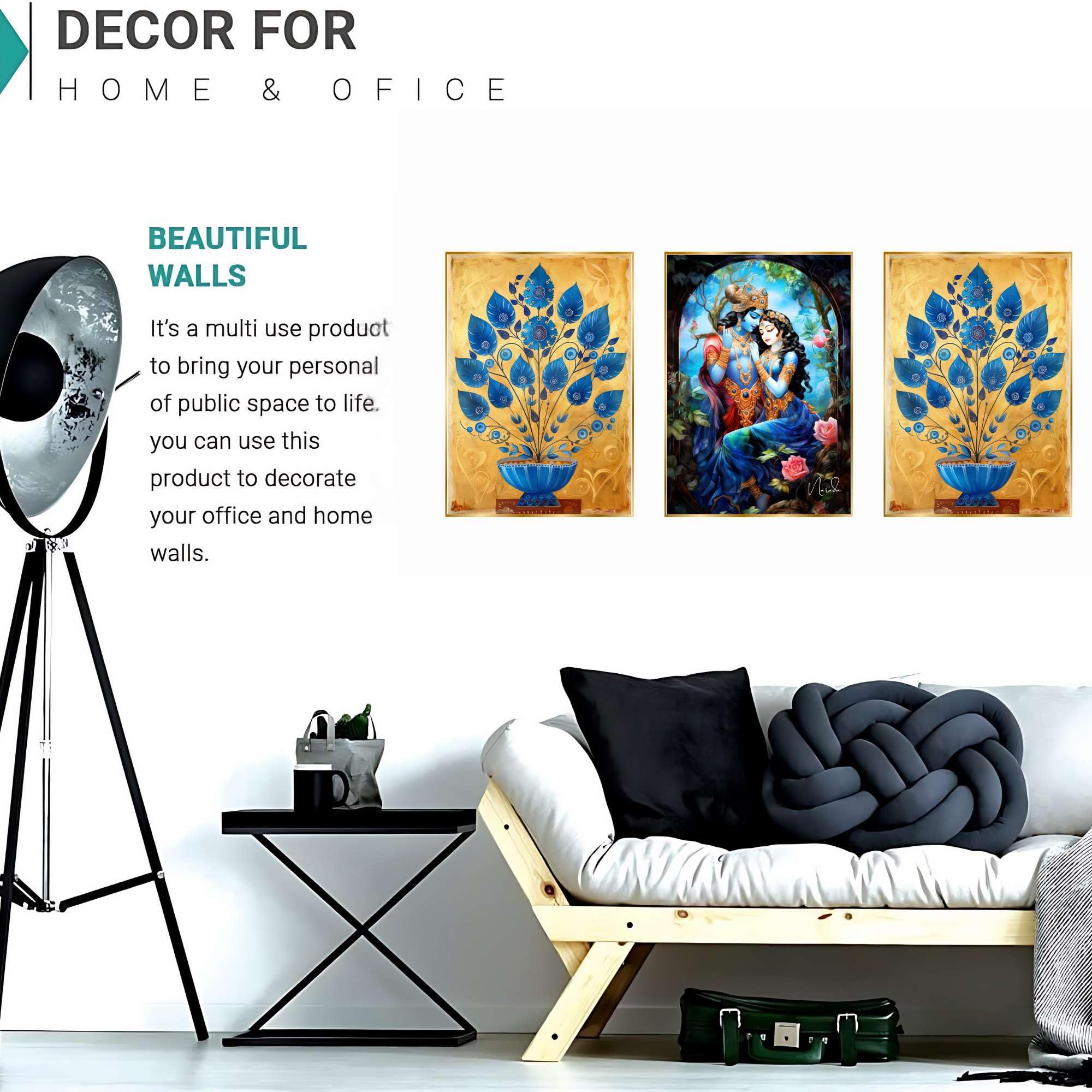 BLACKLUXE LIFESTYLE LTD Set of Three Wall Paintings for Wall Dacoration Golden Framed Wall Paintings for Living Room & Bedroom Wall Art for Home Decoration & Office Wall Décor - BLACKLUXECRAFTS