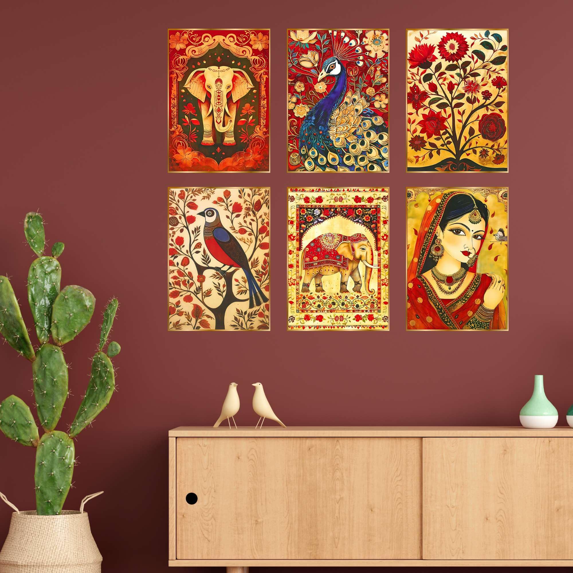 BLACKLUXE LIFESTYLE LTD Set of Six Wall Paintings for Wall Dacoration Golden Framed Wall Paintings for Living Room & Bedroom Wall Art for Home Decoration & Office Wall Décor - BLACKLUXECRAFTS