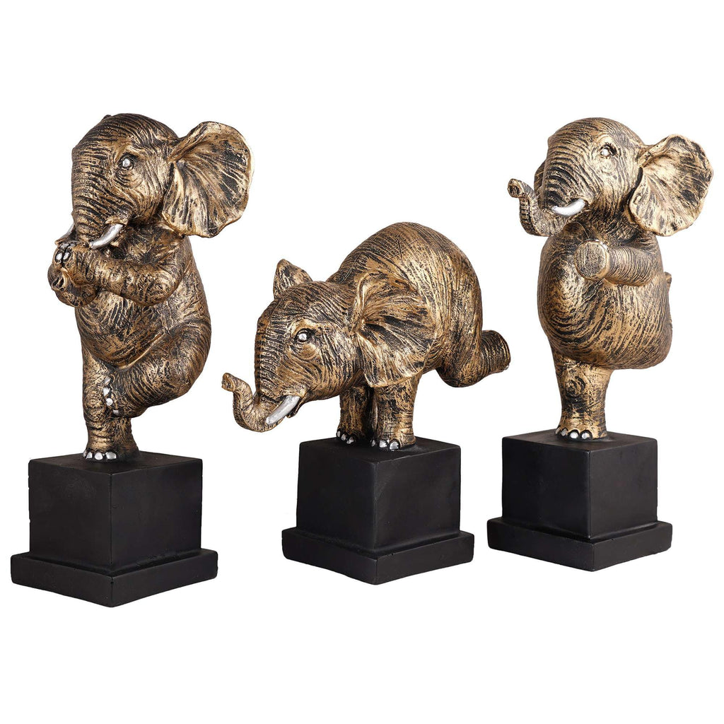 Handmade Yoga Elephant Figurine Set – Bronze Finish Resin Elephant Statues for Meditation, Good Luck & Home Décor (Set Of 3) (BLACKLUXE CRAFTS) - BLACKLUXECRAFTS