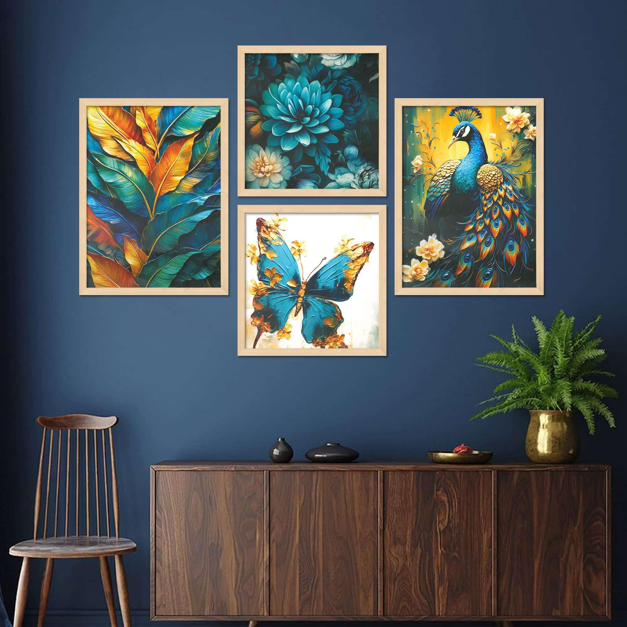 Peacock, Butterfly & Tropical Leaf Wall Art Set – Luxury Teal & Gold Floral Canvas Prints for Living Room, Bedroom & Office | Handmade Décor from India
( 36X24 Inches ) (BLACKLUXE CRAFTS) - BLACKLUXECRAFTS